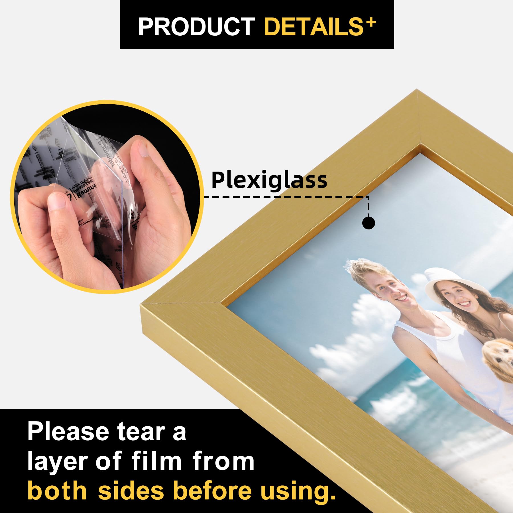 TOFOREVO Picture Frames 4x6 Set of 2 Distressed Gold Wood Grain Photo Frame for Gallery Wall Mounting or Tabletop Display