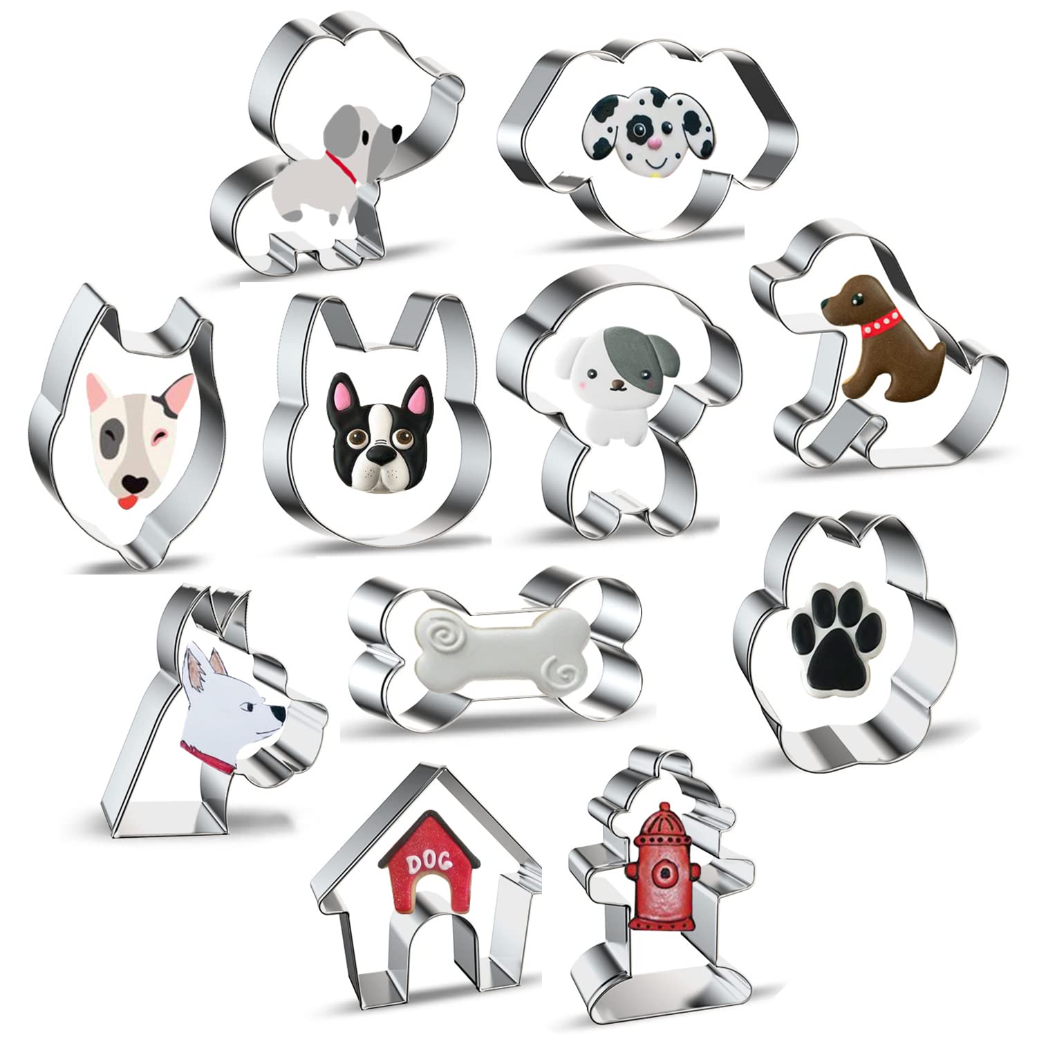 Dog Cookie Cutter Shapes Set Of 11 - Metal Animal Dog Theme Biscuit Cutter Molds Includes Corgi, Poodle, Teddy Dog, Alaska, Bich