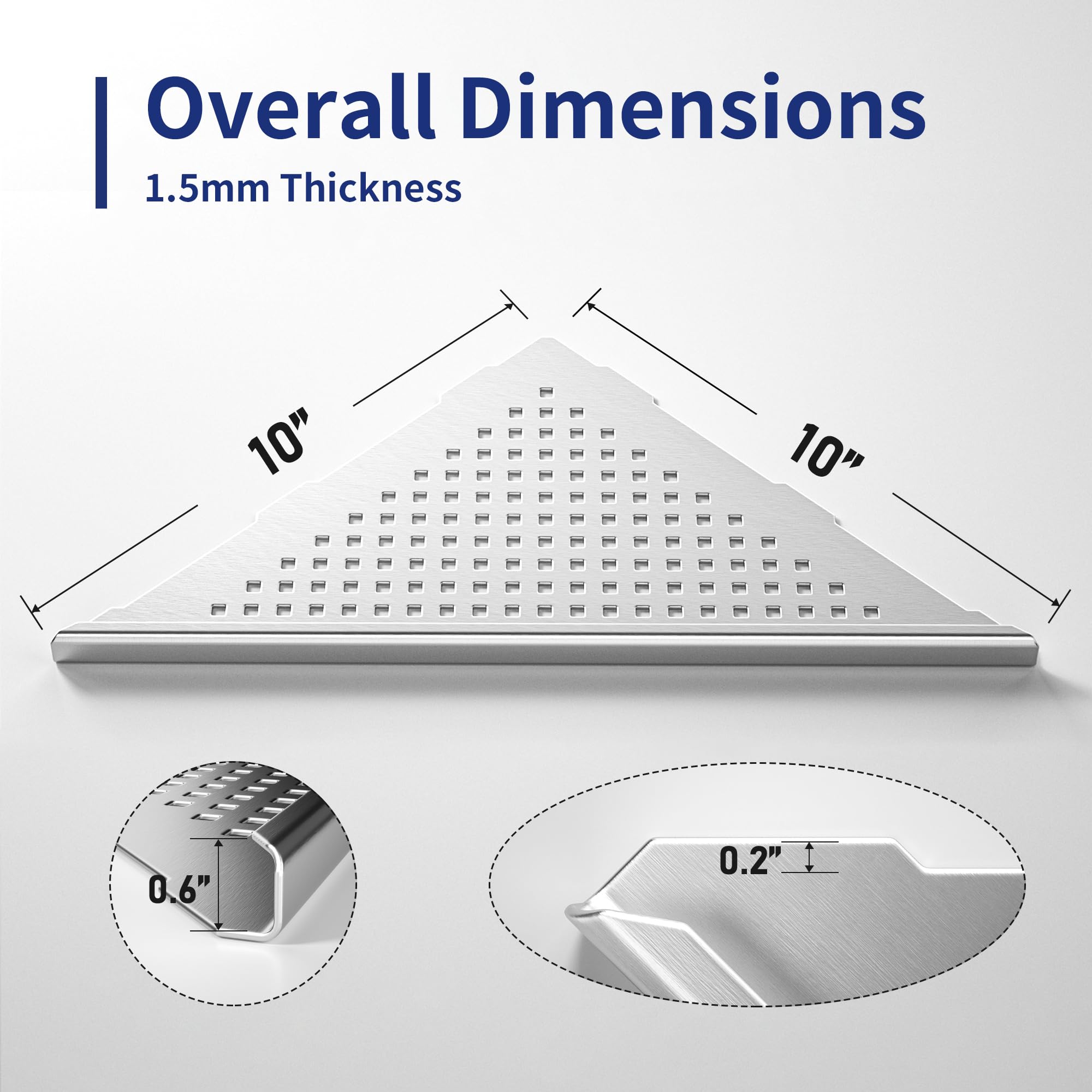 Bernkot Corner Shower Shelf 2 Pack, 304 Stainless Steel Grout In Shelves For Bathroom, 10'' Recessed Shelf Rack For Tiled Wall(1