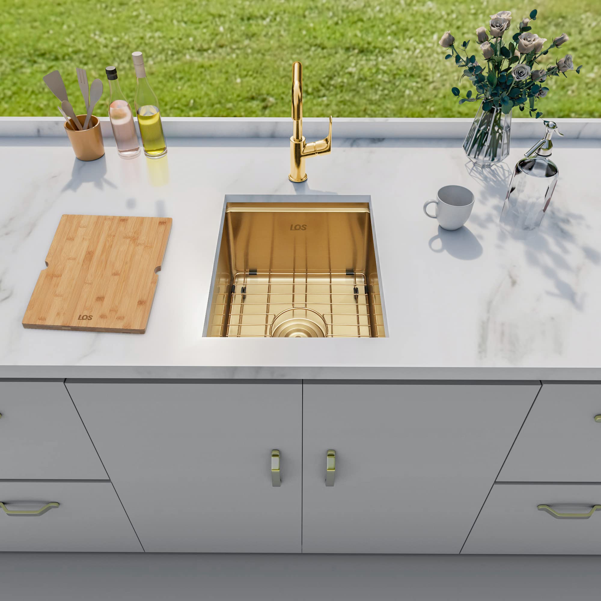 Lqs Bar Sink, Gold Undermount Bar Sink, Rv Sink, Stainless Steel Bar Sink 15'' X 17'', 16 Gauge Workstation Sink, Small Single B