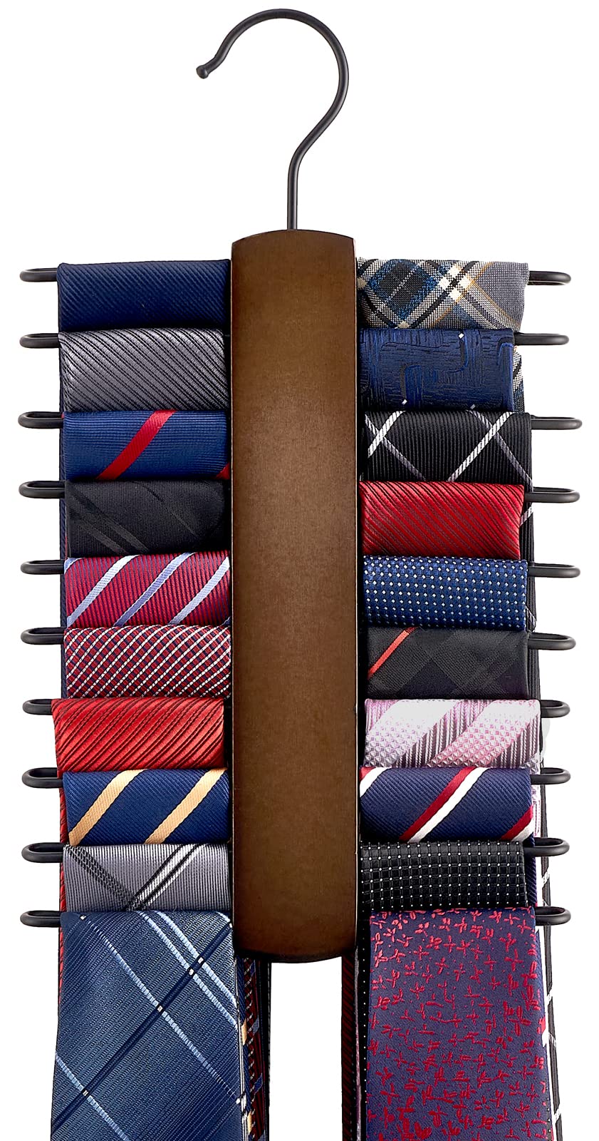 Mkono Wooden Tie Rack Retro Tie Belt Storage Hanger Organizer For Men Closet Space Saving Rack With 20 Non-Slip Hooks For Ties B