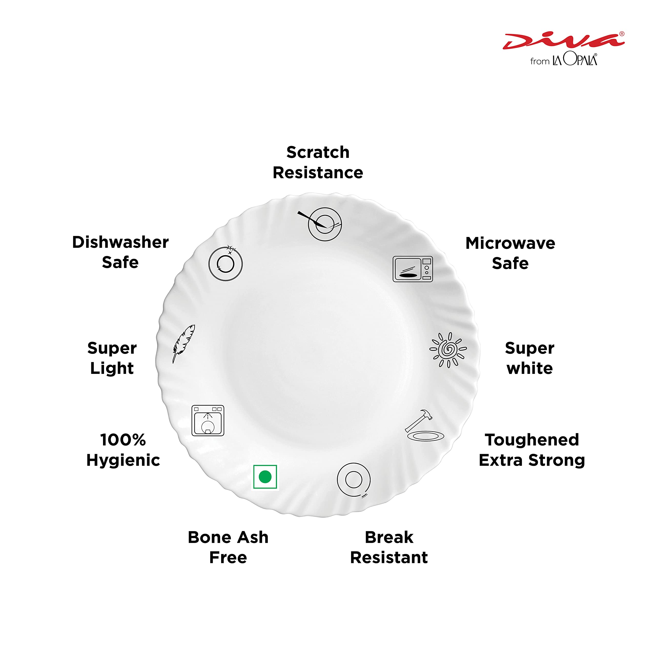 La Opala Diva, Opal Glass Coffee Mug Set Cylinder Regular 6 pcs, Autumn Shadow, White, Standard