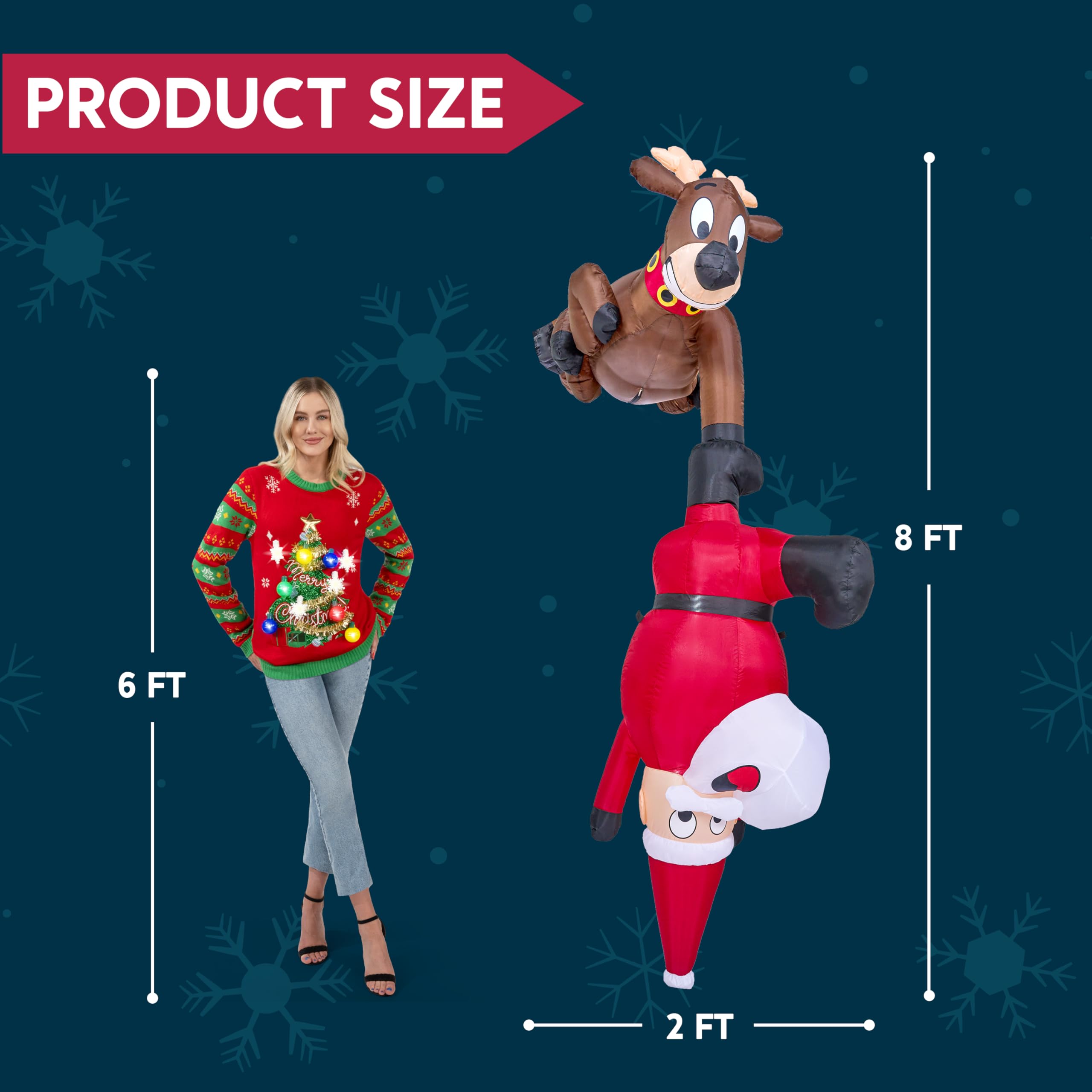 Joiedomi 8 FT Hanging Christmas Inflatables Decoration, Christmas Inflatable Reindeer and Climbing Santa, Blow Up Santa with Bui