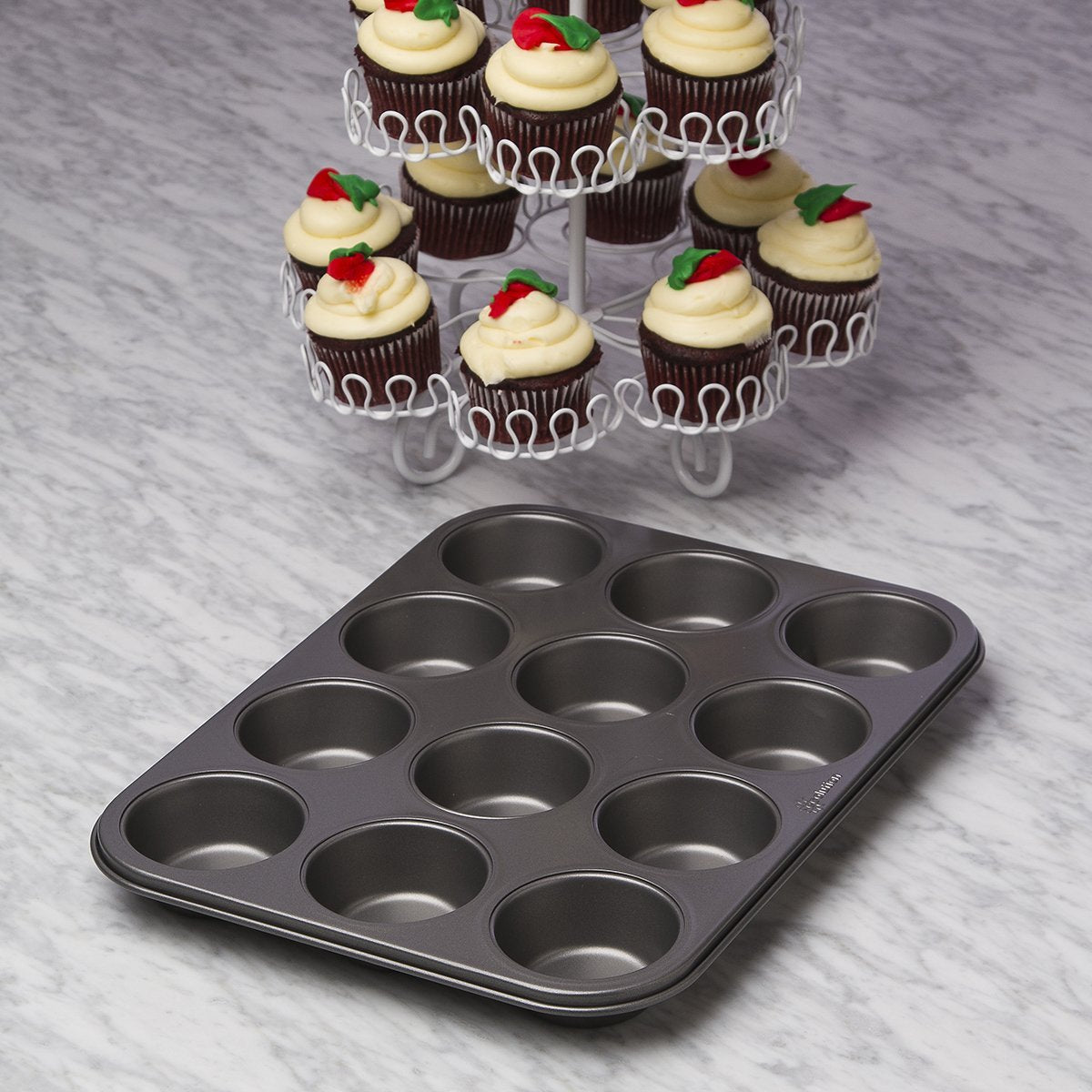 Ecolution Bakeins 12 Cup Muffin And Cupcake Pan - Pfoa, Bpa, And Ptfe Free Non-Stick Coating - Heavy Duty Carbon Steel - Dishwas