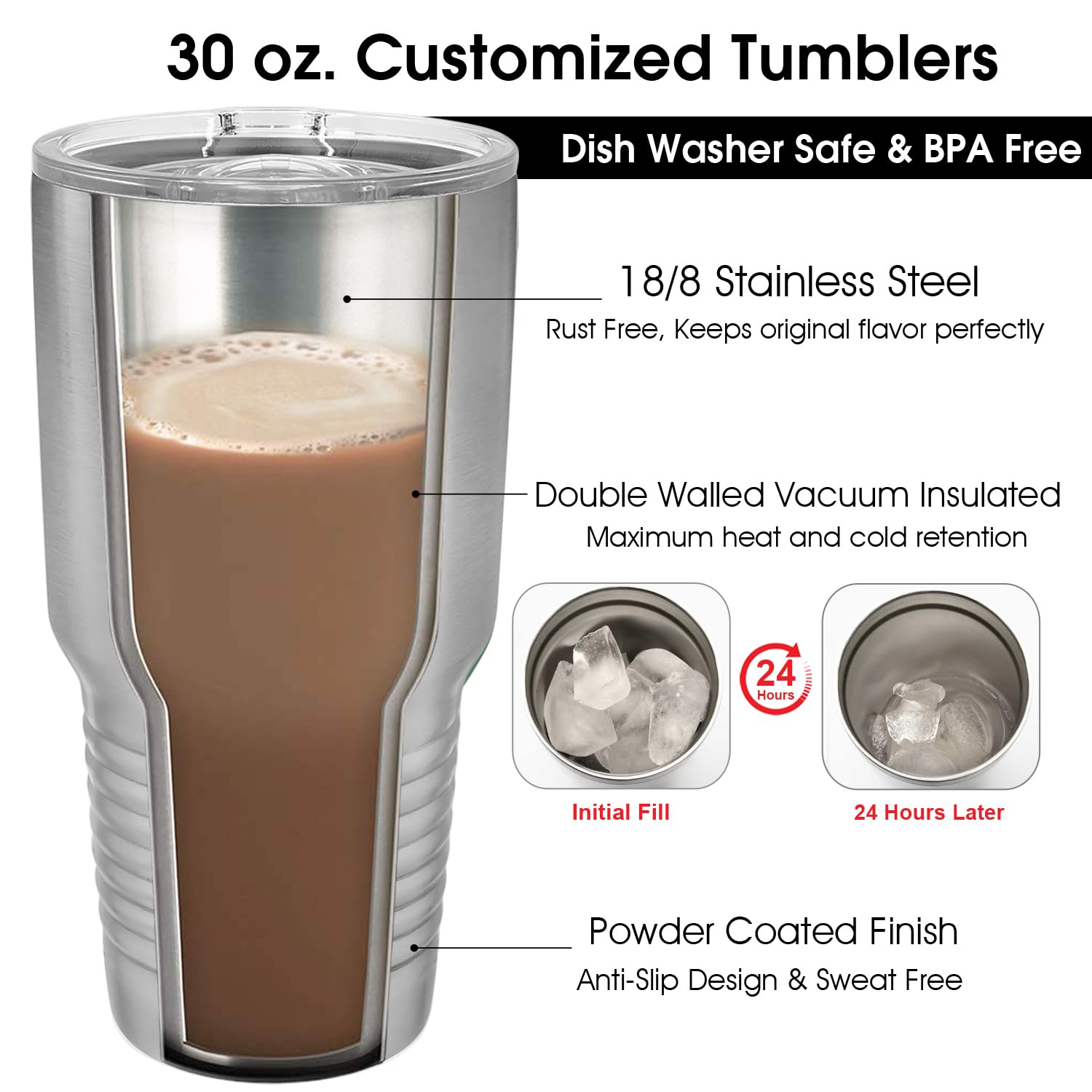 Personalized Tumblers 30oz with Lids and Straws  Your Name Engraved in USA Customized Cups  Stainless Steel Vacuum Insulated Coffee Mugs  Personalized Gifts by iProductsUS (Stainless Steel)