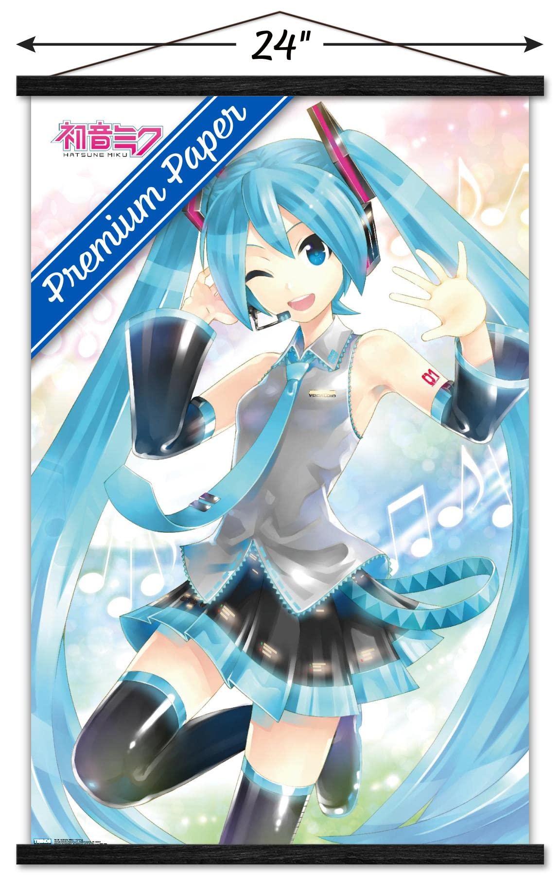 Trends International Hatsune Miku - Waving Wall Poster, 22.375'' X 34'', Premium Print And Black Hanger Bundle