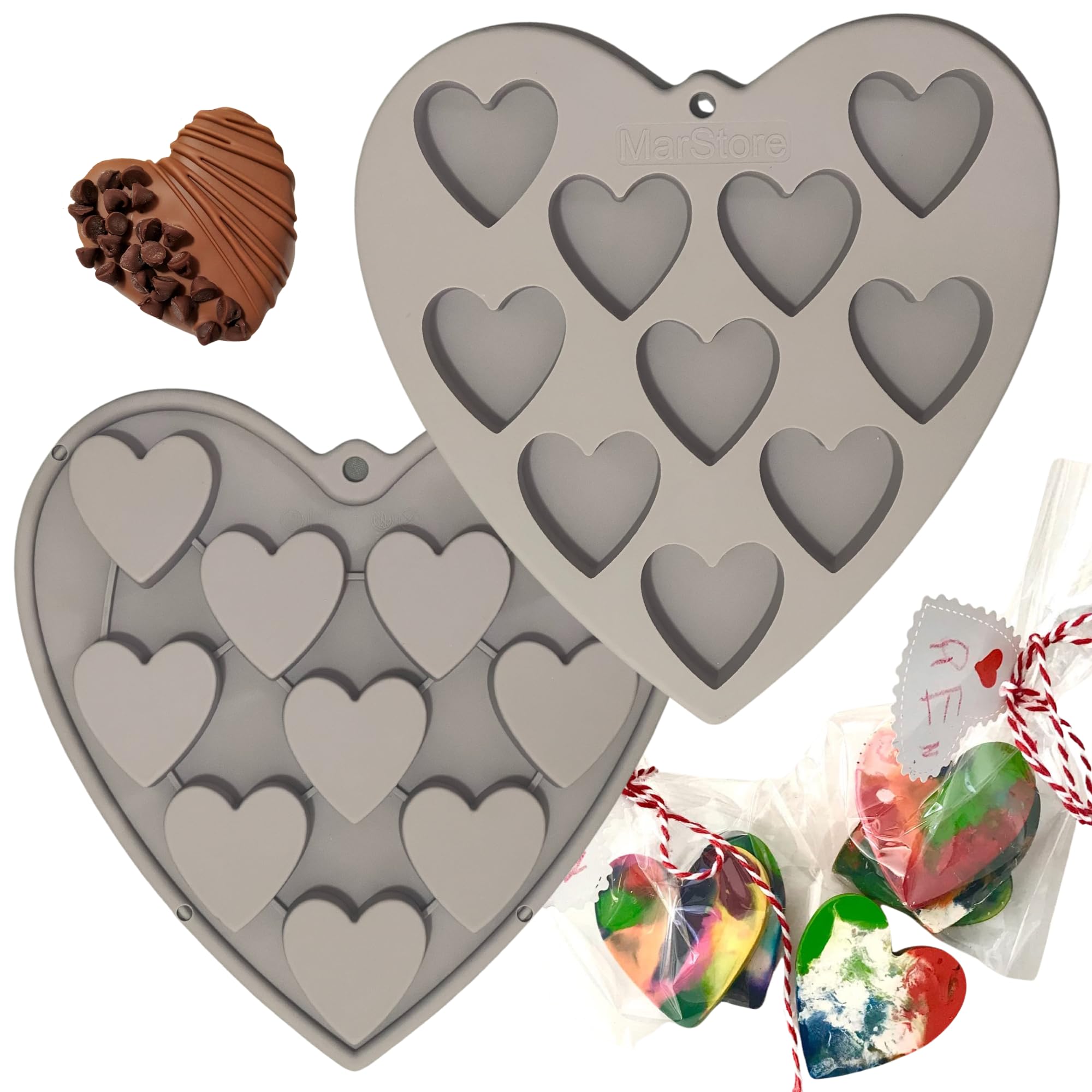 MarStore Heart Shaped Cake Pans Heart Silicone Mold for Baking, Large 2 Inches Molds, 10 Cavities Suitable for Ice Cube, Chocola