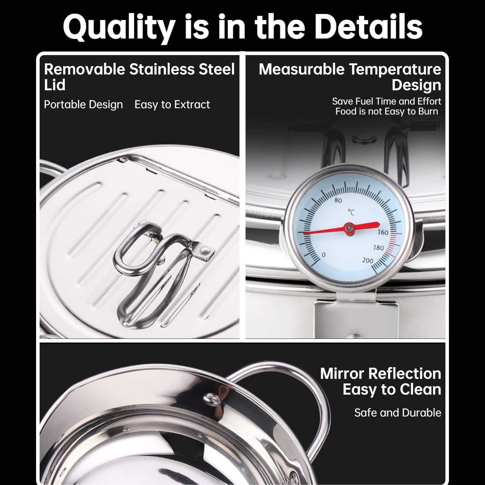 Stainless Steel Deep Fryer Pot,Tempura Small Deep Fryer Pot With Thermometer Oil Drip Drainer Rack For French Fries Shrimp Chick