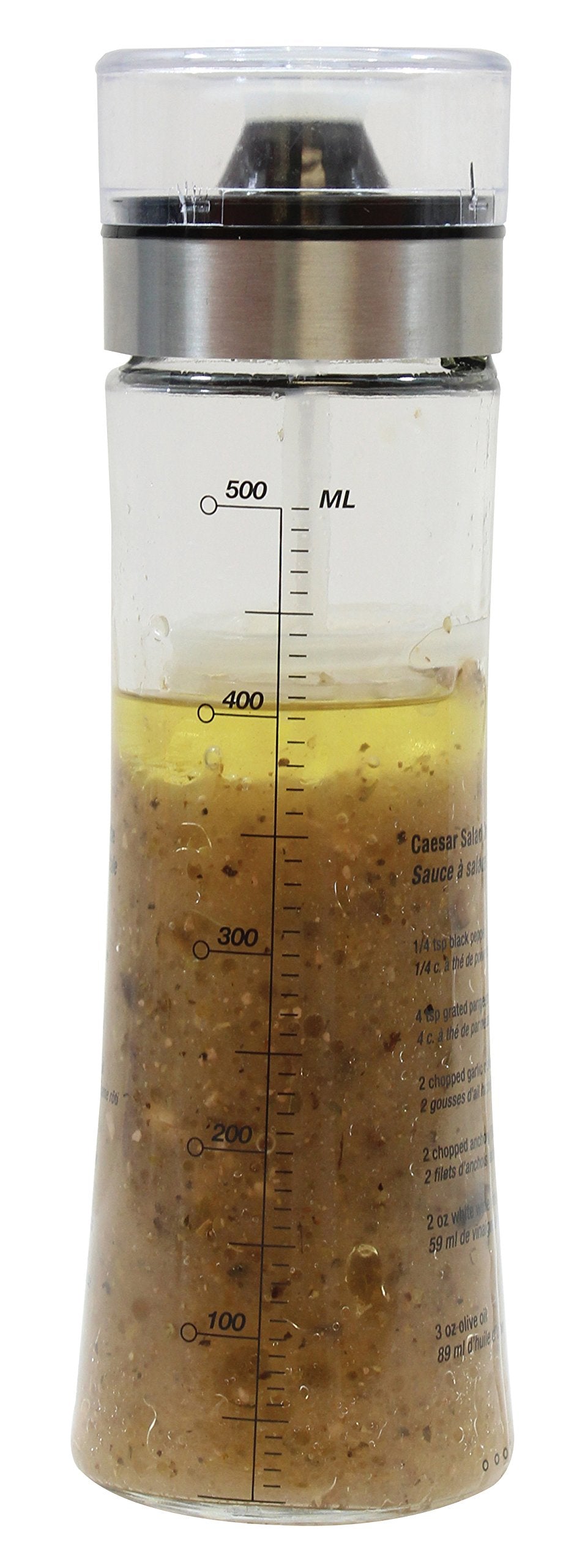 Tablecraft Salad Dressing Shaker, Glass With Plastic & Metal Pour Spout Top, Clear