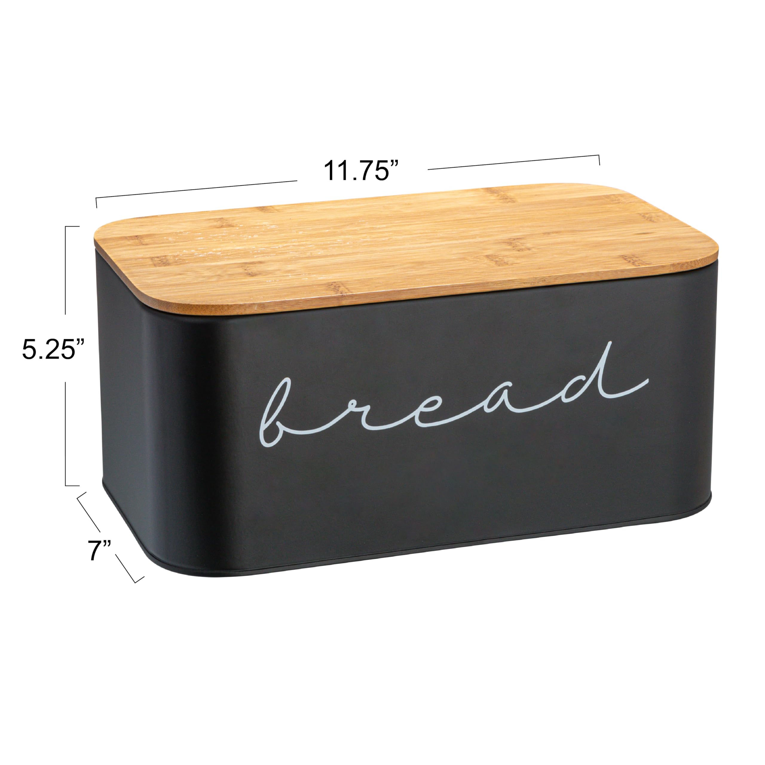Bloomingville Metal Bin With Bamboo Lid, Black Bread Box, 11.75'' L X 5.25'' W X 7'' H