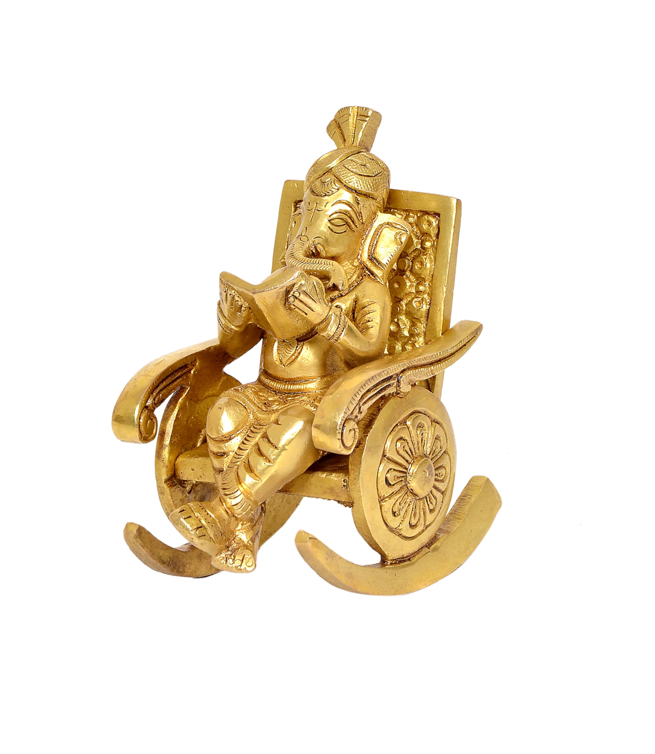 Dattatreya Brass Ganesha Statue Book Reading Turbaned Ganesh Sitting On Chair Sculpture Golden (Height 5 Inch)