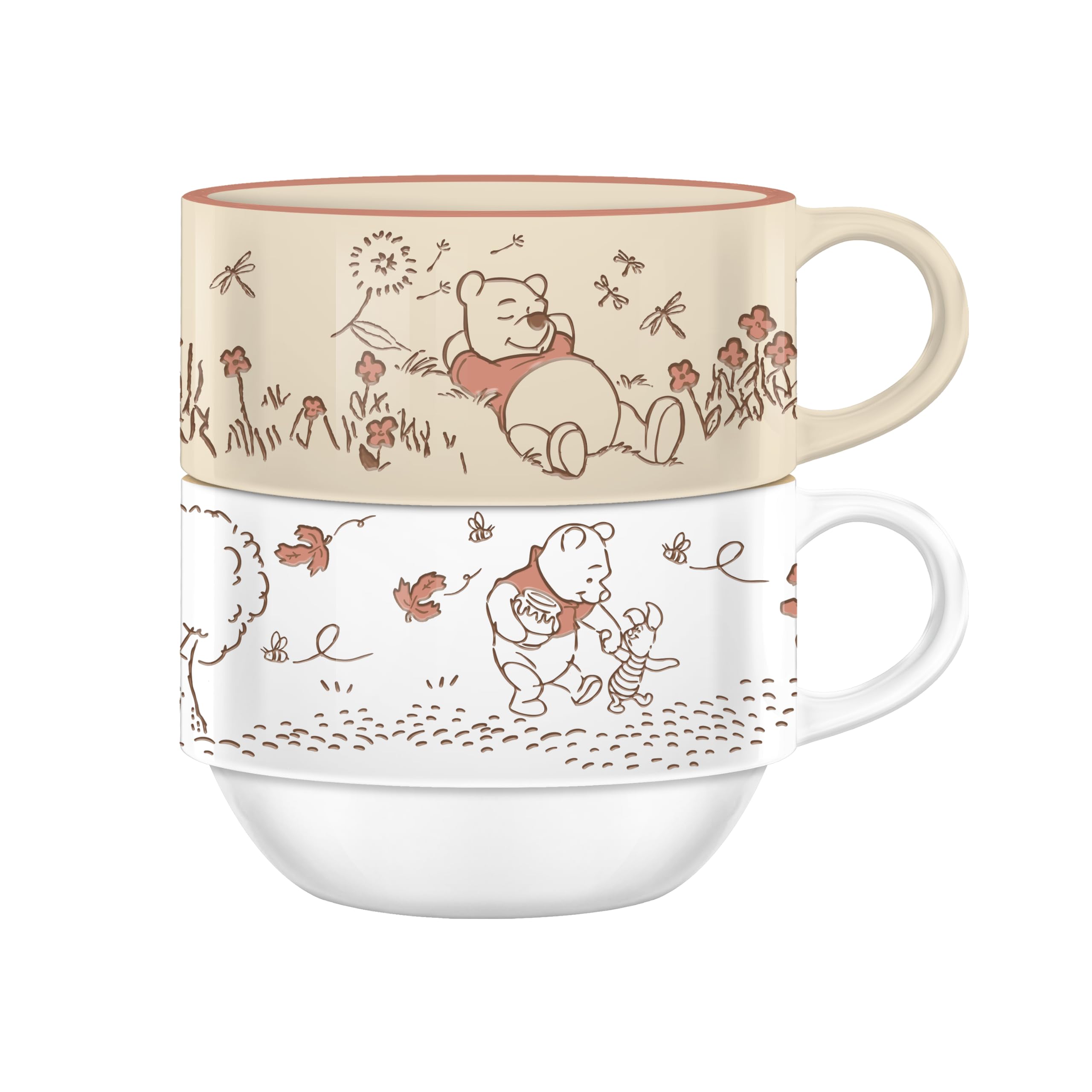 Silver Buffalo Disney Winnie Pooh Ceramic Stacking Soup Mug 2Pack, 18oz