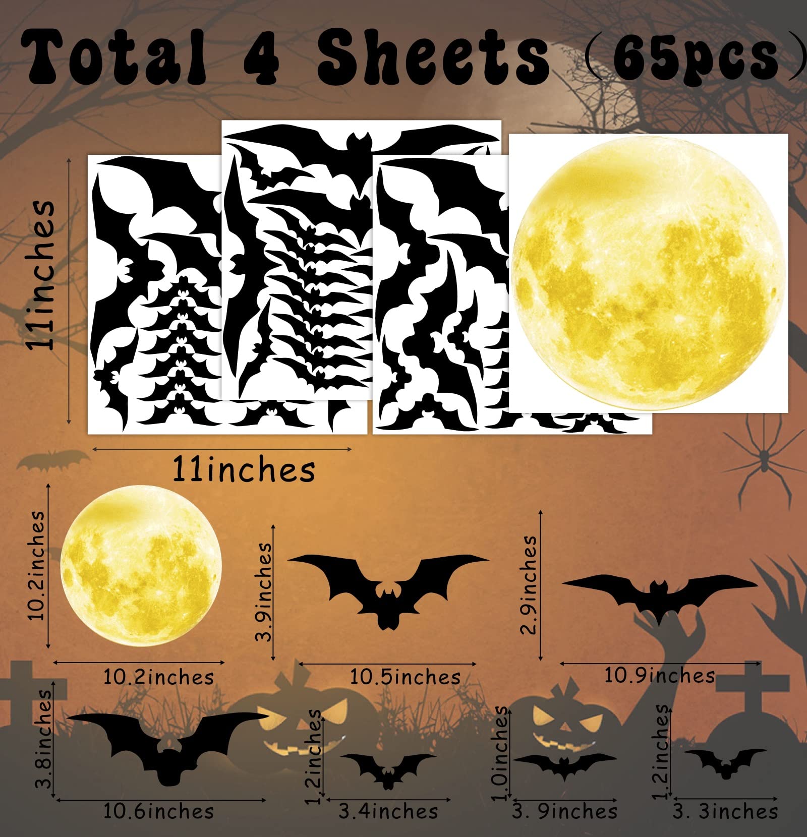 Halloween Moon Wall Decal Halloween Bat Wall Stickers Vinyl Bat Wall Decals Removable Halloween Wall Sticker Halloween Bats Wall