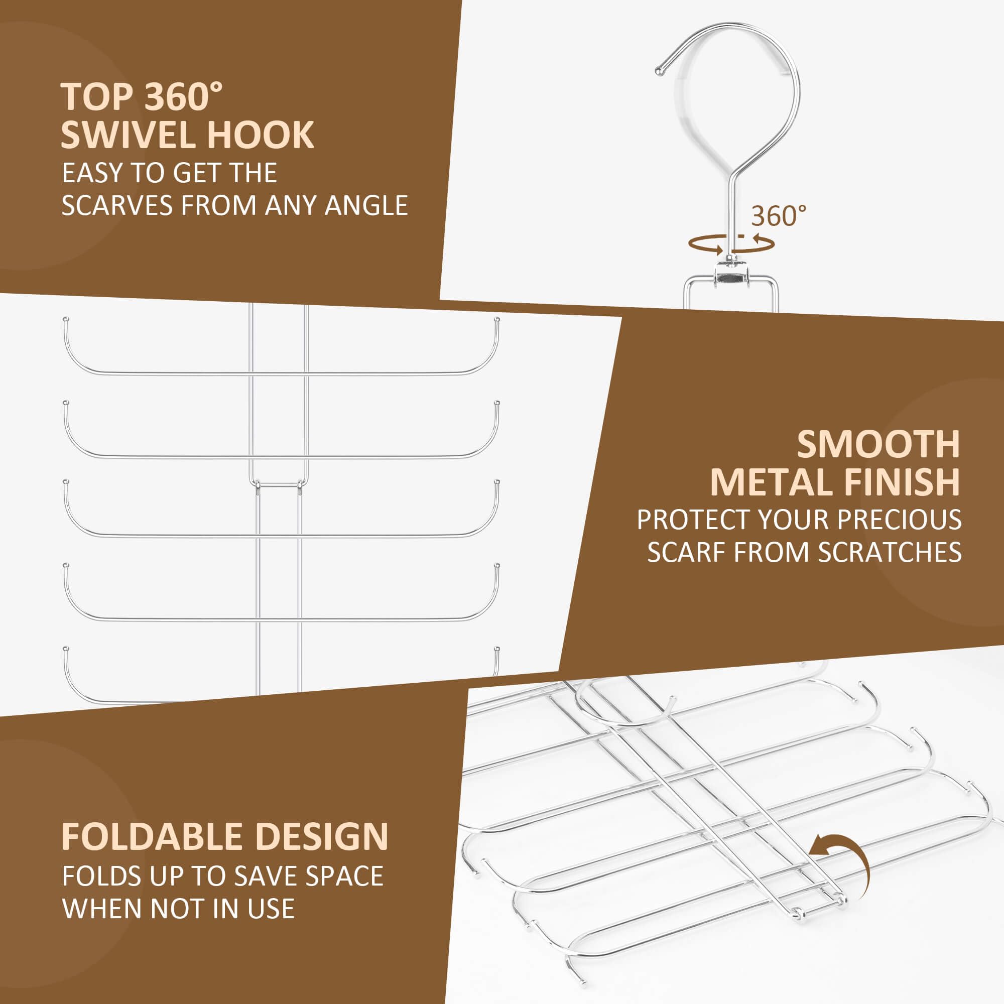 Zedodier Scarf Organizer Scarf Hanger For Closet, Rotatable Sturdy Hijab Holder Holds 20 Scarves, Space Saving Closet Organizers