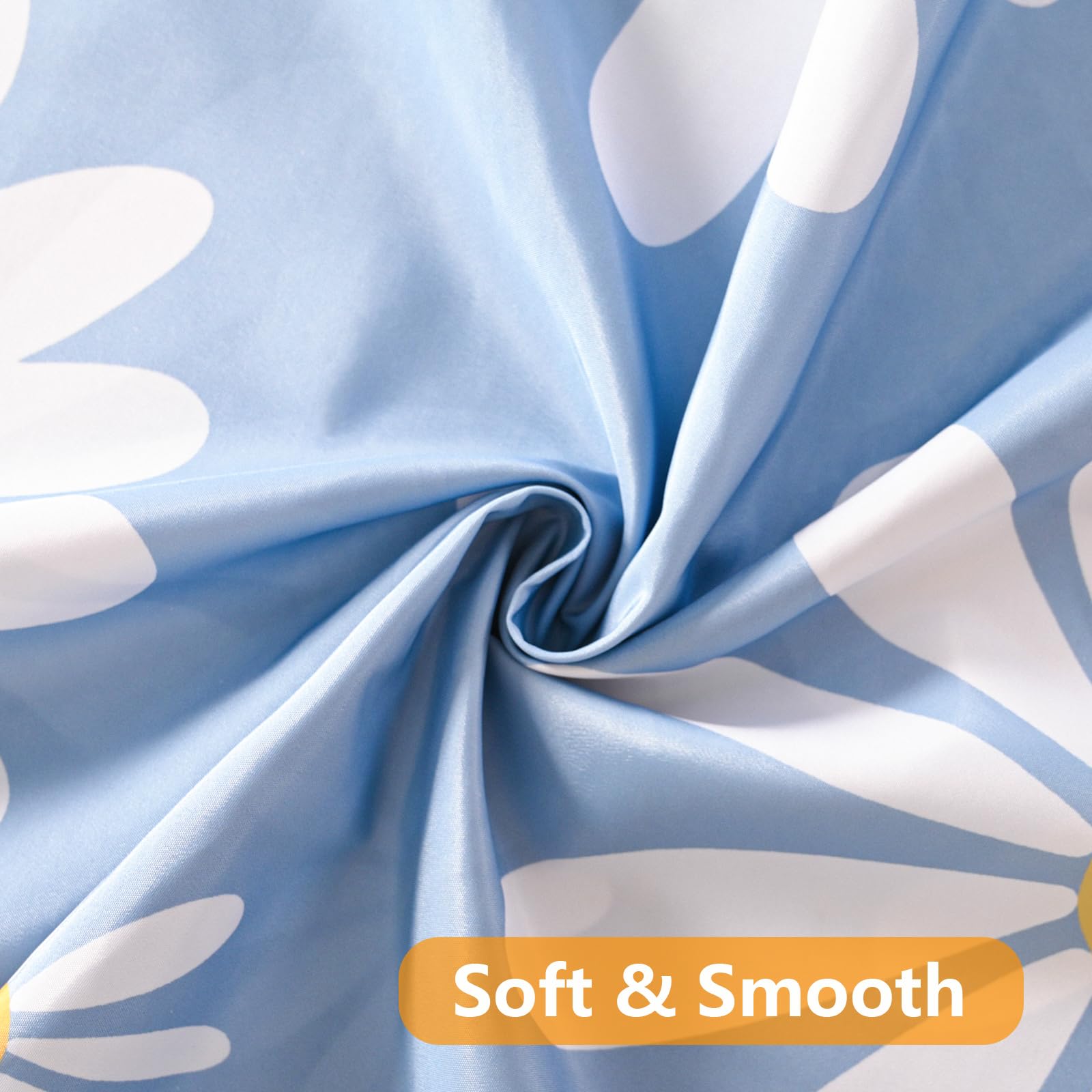 Qjhomo Blue Floral Shower Curtain Set Cute Daisy Bathroom Curtain, Washable Waterproof Fabric Long Shower Curtains With 12 Hooks