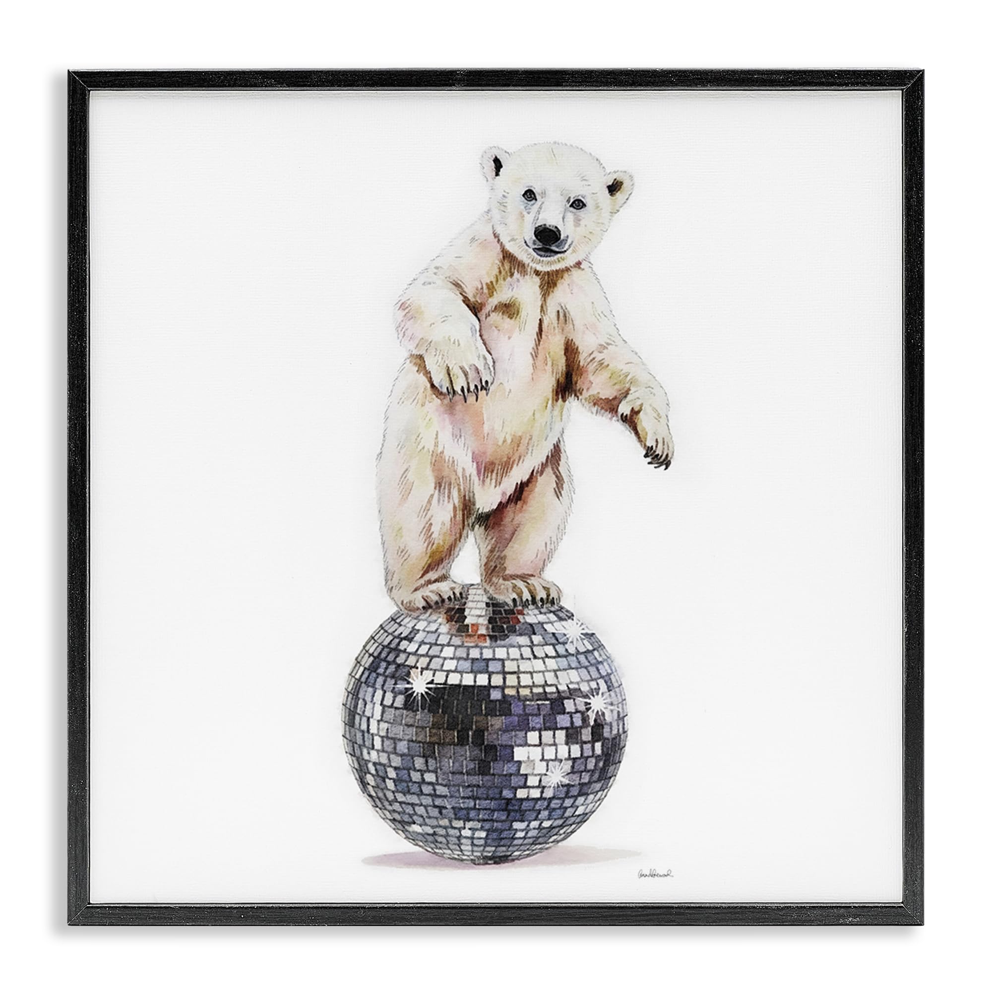 Stupell Industries Polar Bear on Disco Ball Black Framed Giclee Art, design by Amanda Greenwood, 12 x 12