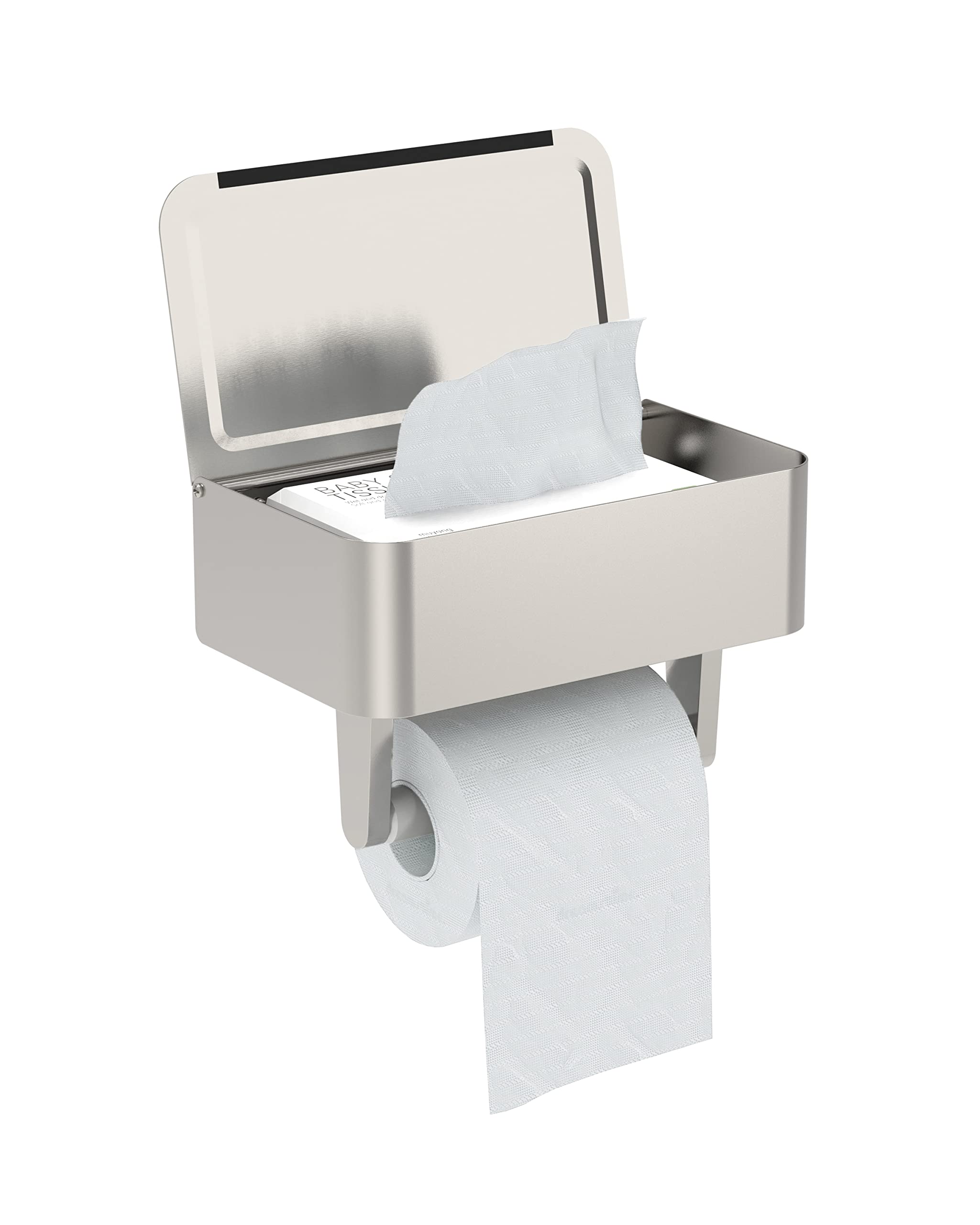 Wzkaly Toilet Paper Holder, Stainless Steel Wall Mount Bathroom Organizer With Shelf, Flushable Wipes Dispenser Storage Fits Any