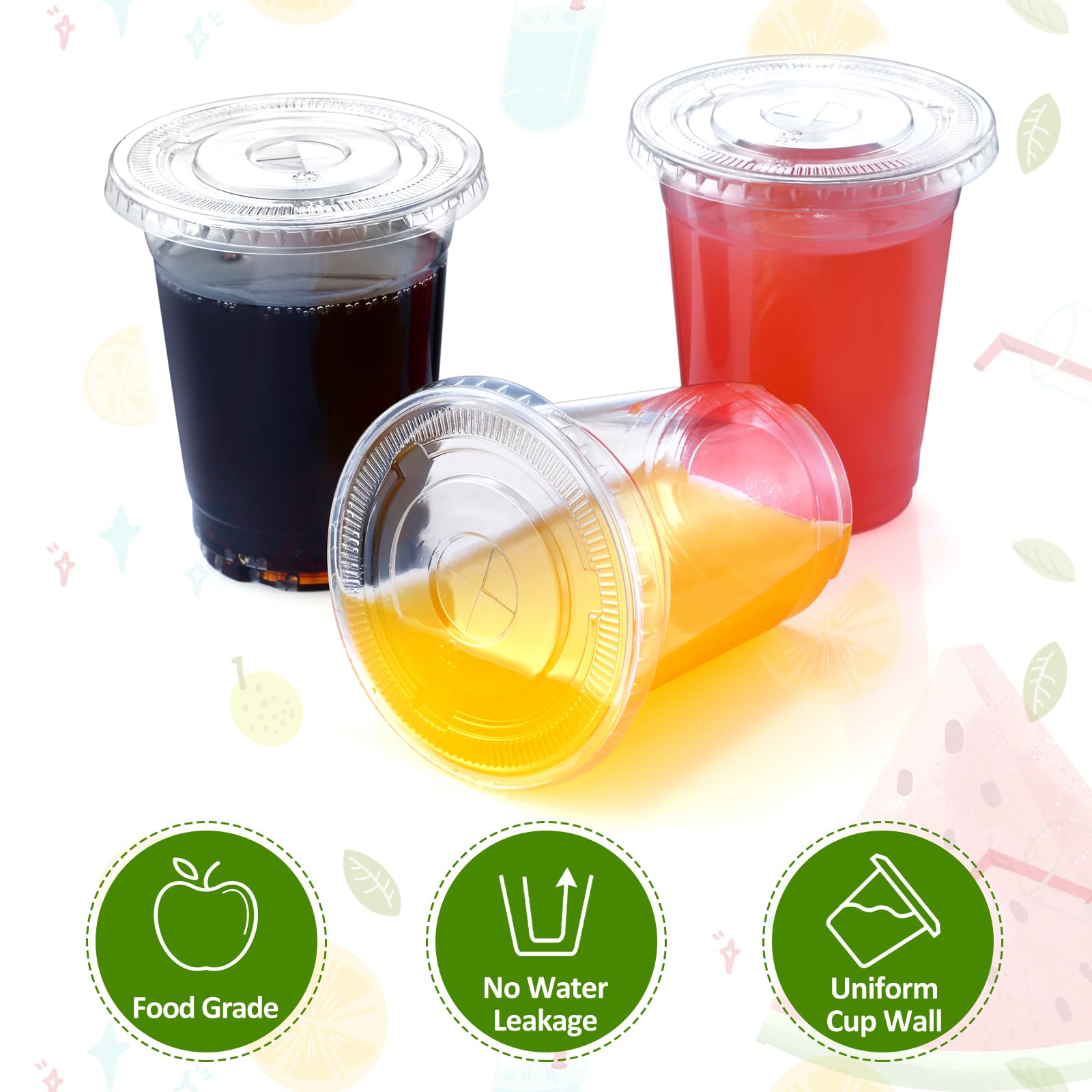 Eupako 12 Oz Plastic Cups With Lids 100 Sets Clear Disposable Plastic Party Cups With Flat Lids To Go, Cold Drink Cups, Smoothie