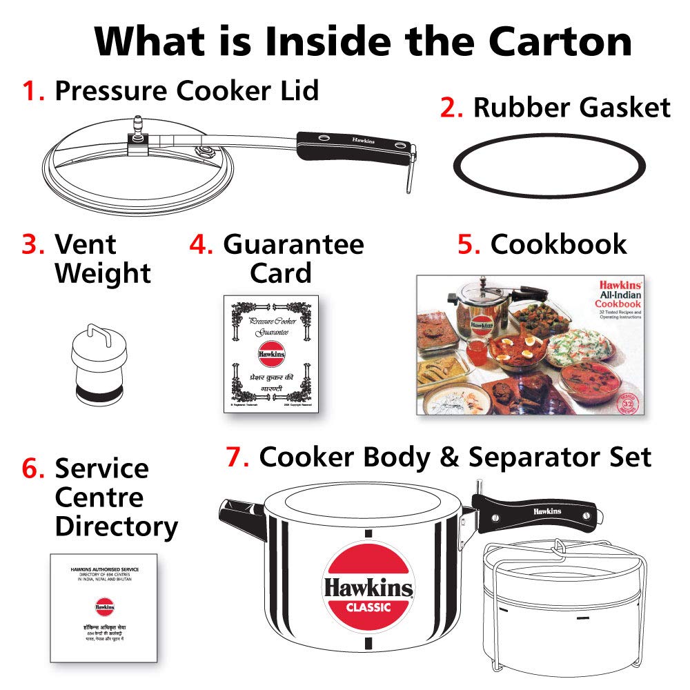 Hawkins Classic 5L Inner Lid Pressure Cooker with Aluminium Separators (Silver)