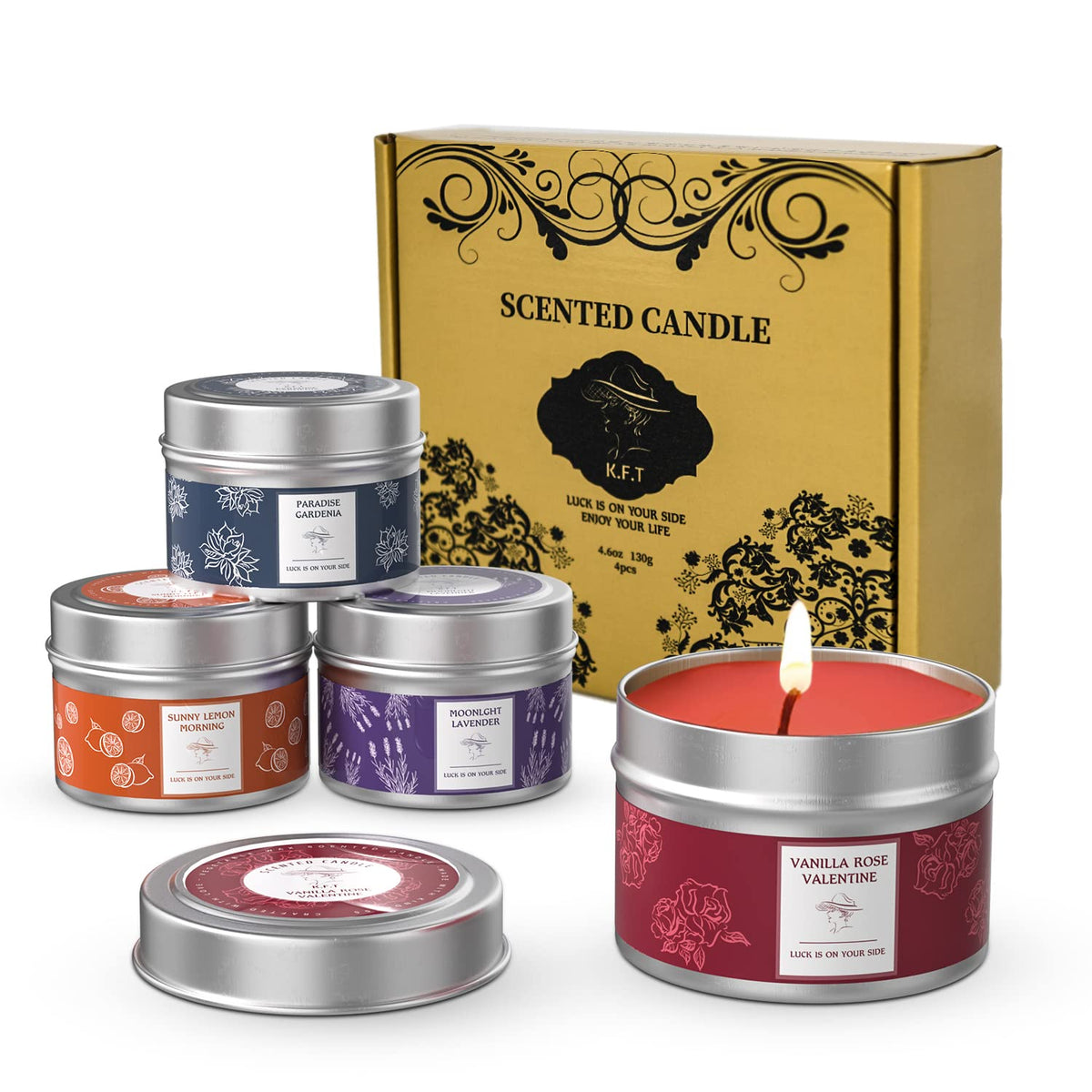 Scented Candles Gift Set for Women,KFt Aromatherapy Candles for Home Scented,4 Pack 4.6 Oz Large Size Scented Candles,140H Large