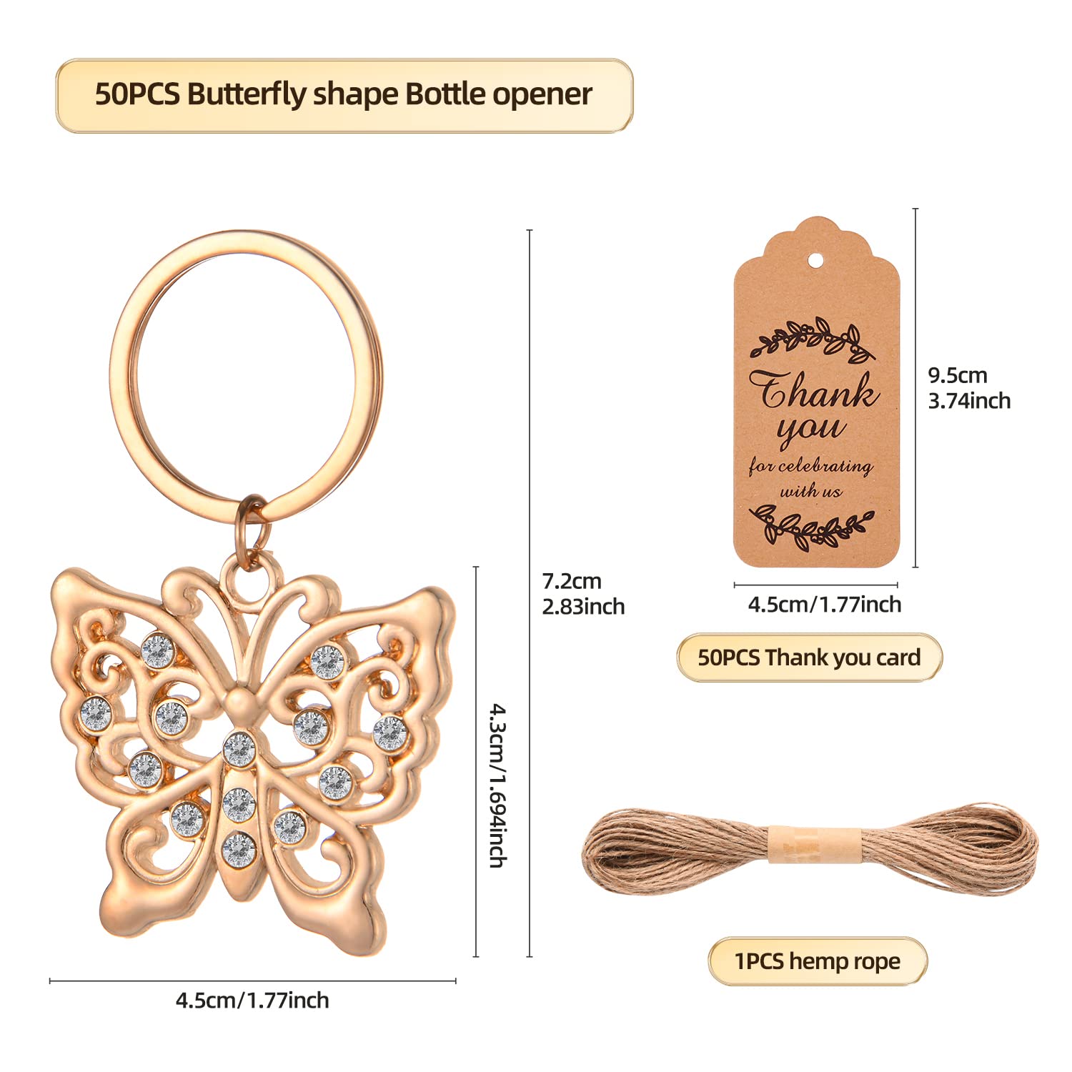 50Pcs Butterfly Keychain/Keyring For Baby Shower,Wedding Or Bridal Shower Party Favors,Gift,Souvenirs To Guests (Golden Butterfl