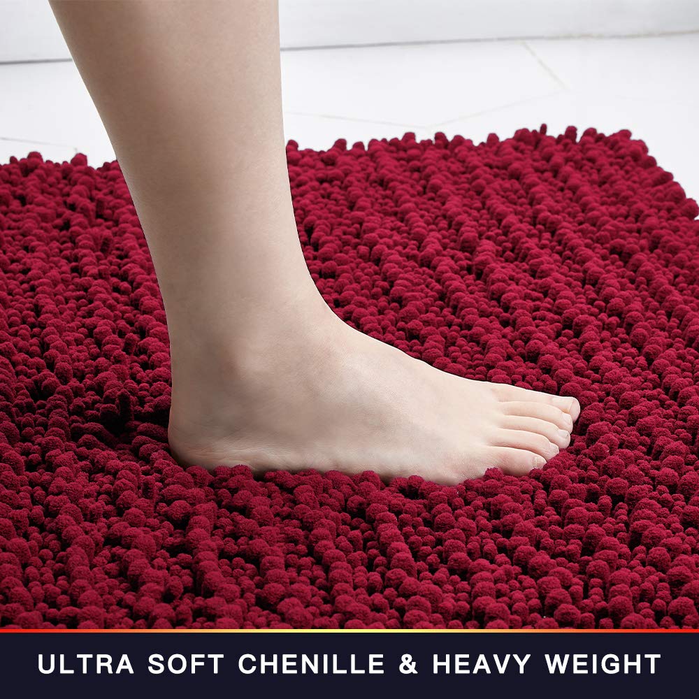 Walensee Bathroom Rug Non Slip Bath Mat (44X24 Inch Red) Water Absorbent Super Soft Shaggy Chenille Machine Washable Dry Extra T