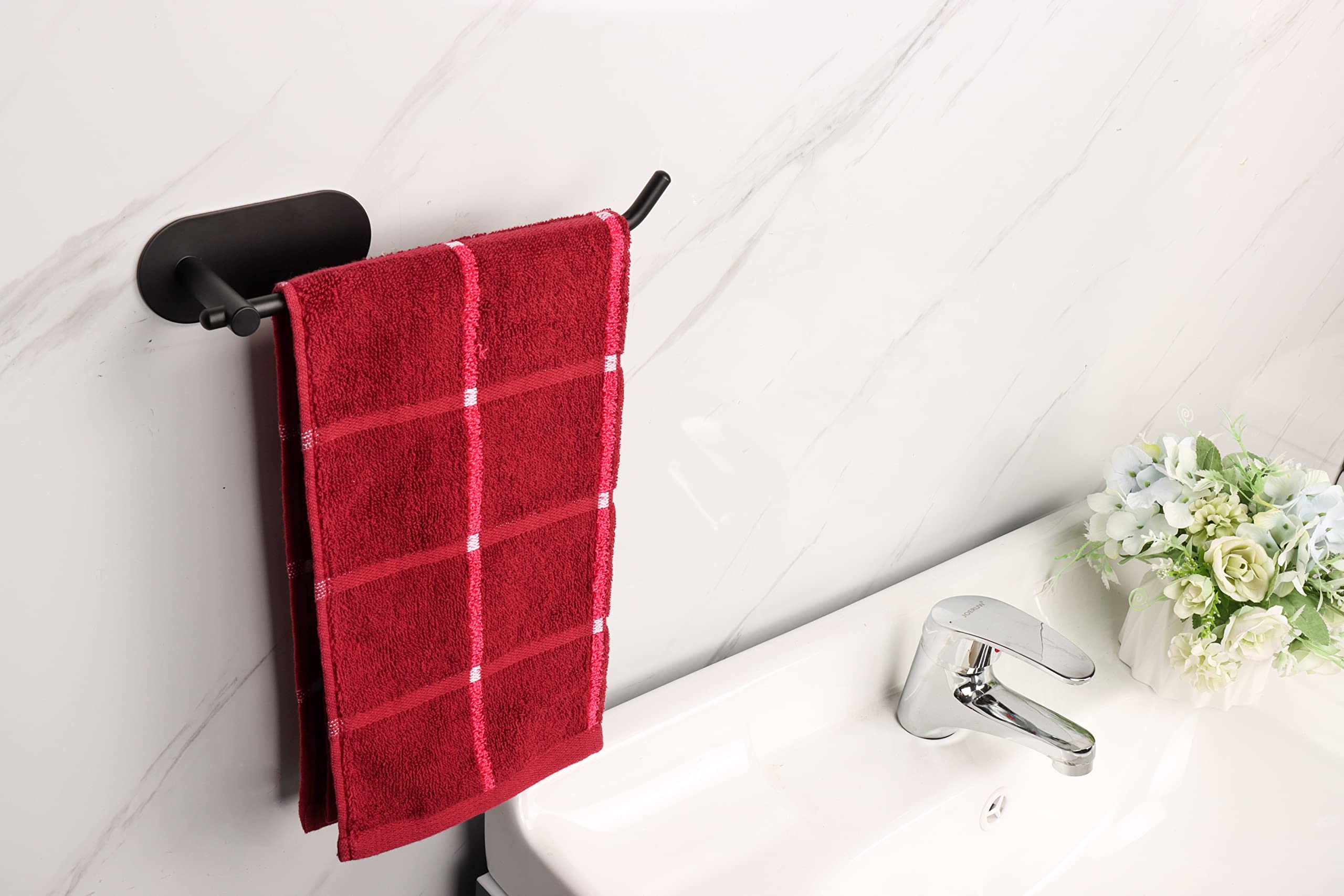 Tocten Hand Towel Holder/Towel Ring, No Drilling Stick On Wall Hand Towel Bar, Sus 304 Stainless Steel Hand Towel Rod, Strong Se