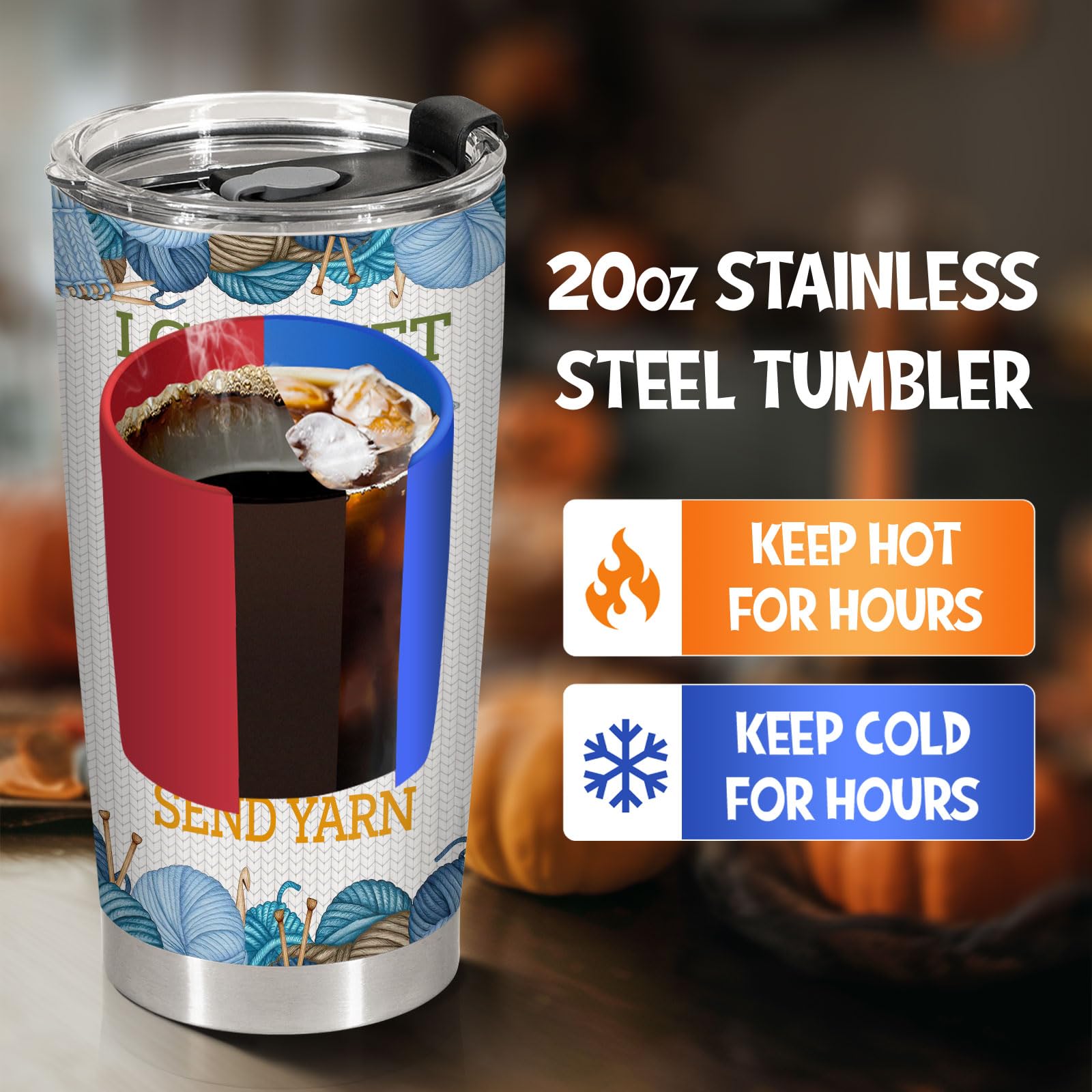 34HD Black Cat Tumbler with Lid, 20oz Vacuum Insulated Cat Coffee Cup, I Crochet So I Dont Choke People Mug, Crochet Lover Gifts