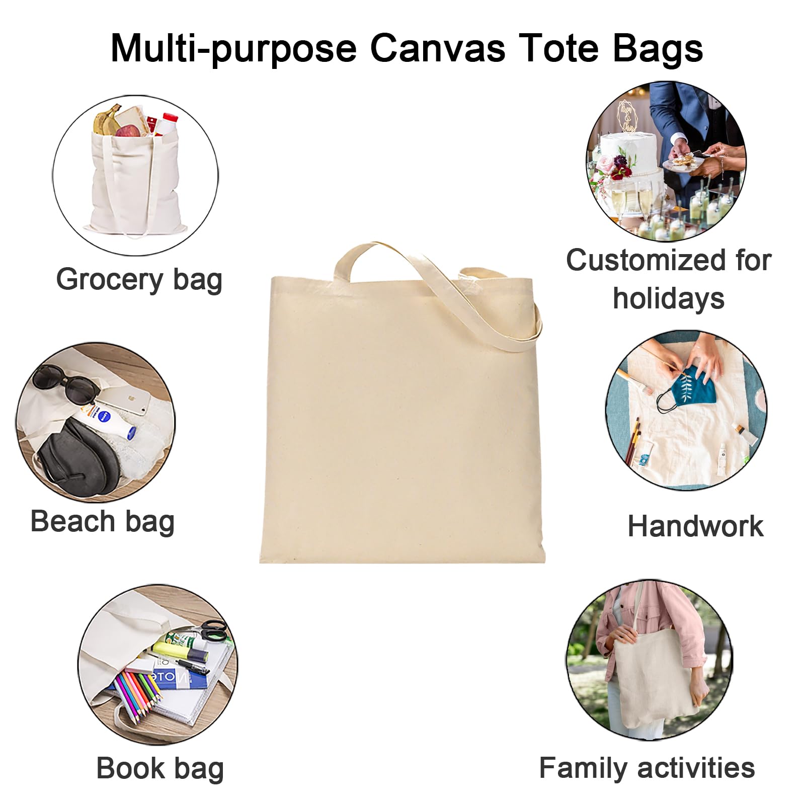 Funisfun 12 Pack Blank Canvas Tote Bags Bulk Shopping Bag For Crafts With A Ptfe Teflon Sheet Diy Reusable Grocery Bag