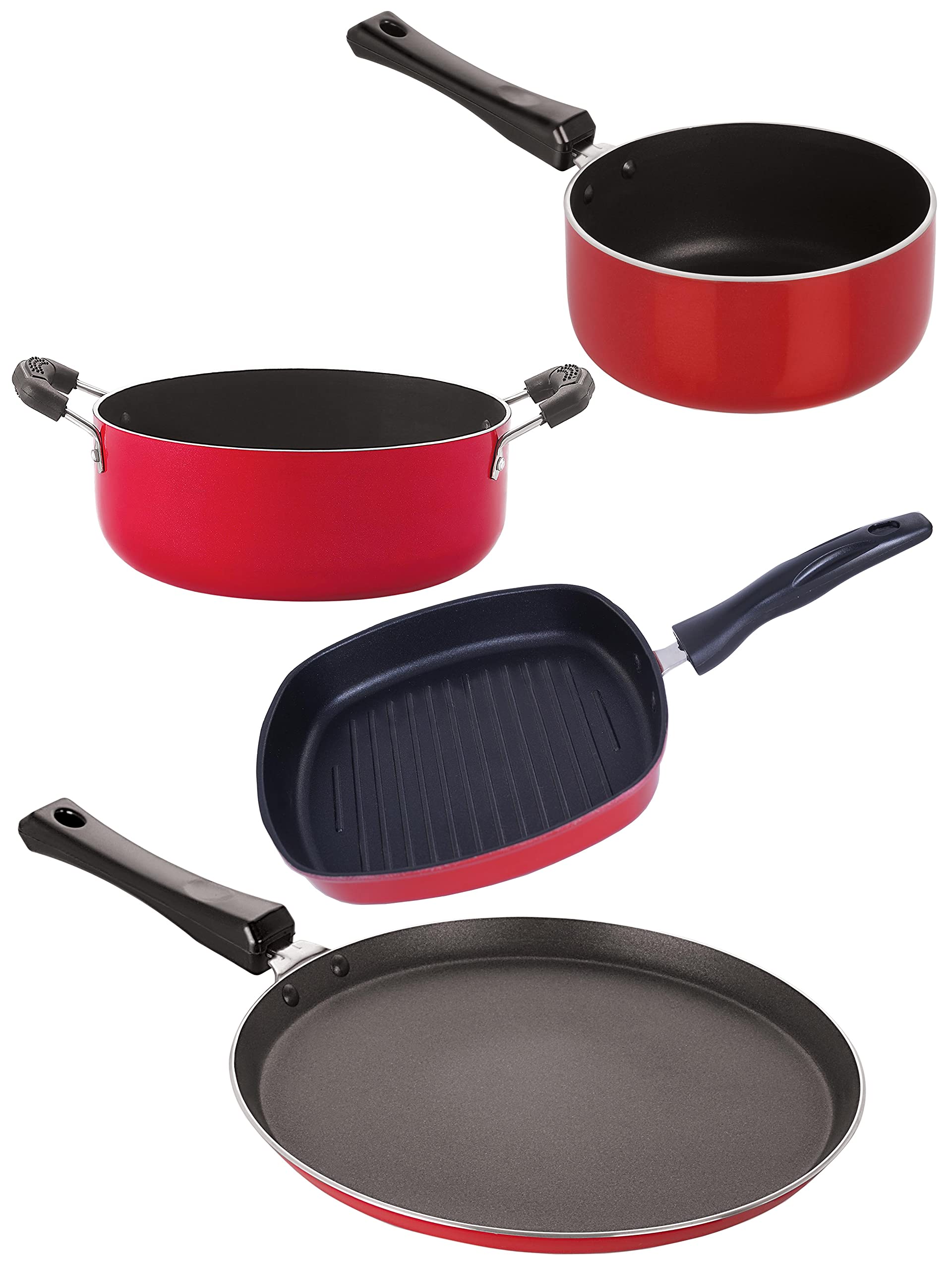 Nirlon Non Stick Cookware Pots & Pan Combo Set Of 4 Pieces With Bakelite Handle (Ft11_Sp(B)_Gp22.5_Cs24)