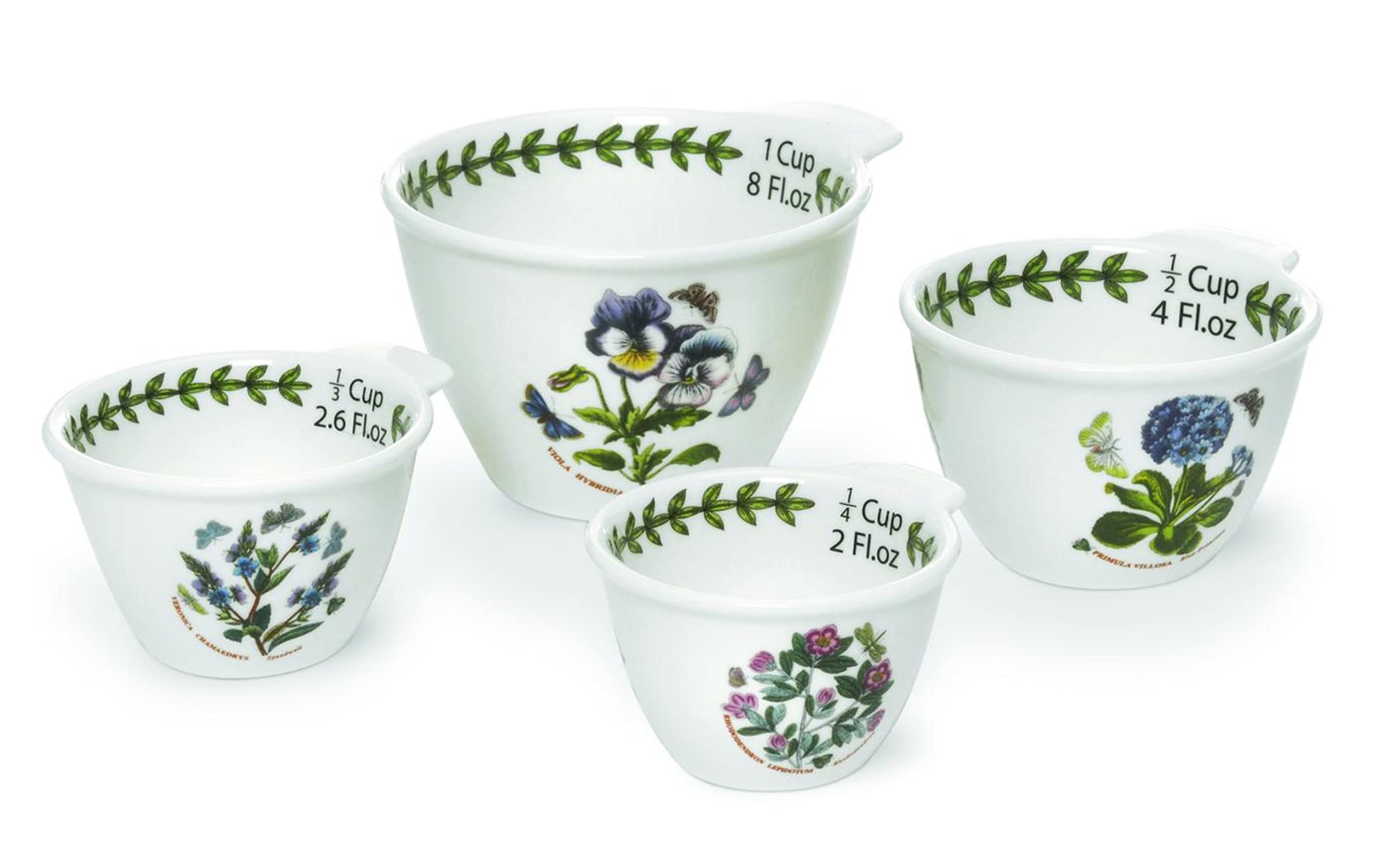 Portmeirion Botanic Garden Measuring Cups - Set Of 4 | 1, , ?,  Cup | Assorted Floral Motifs | Chip Resistant Glaze | Fine Porce
