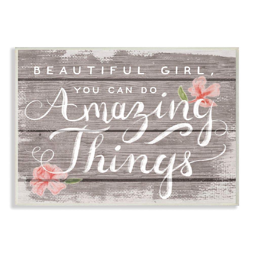 Stupell Industries Beautiful Girl Inspirational Kids Flower Word Wall Plaque, 13 X 19, Design By Artist Daphne Polselli
