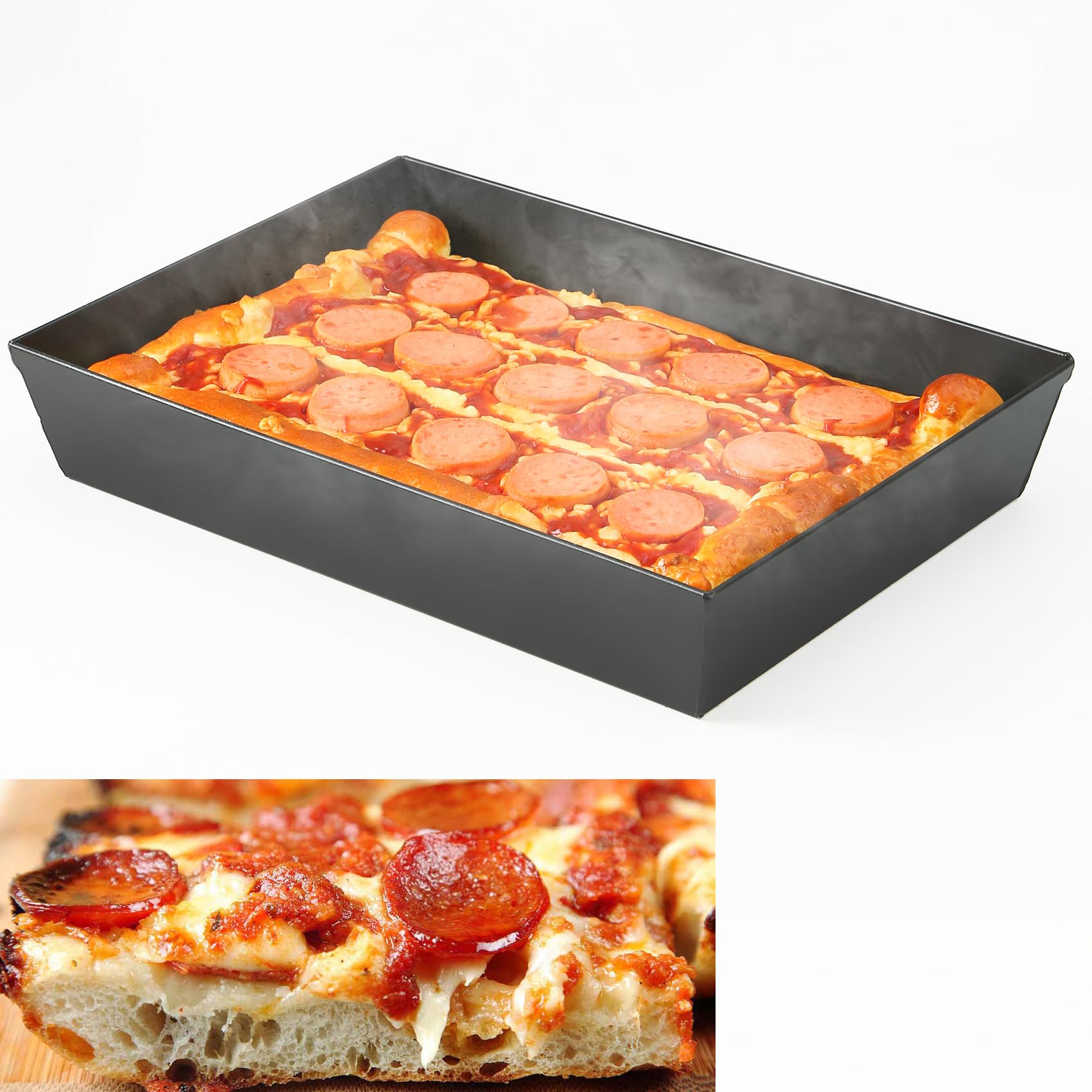 Jisculo Detroit Style Pizza Pan 14X10X2.5 (Non Stick Without Bpa) Replace Lloyds Pizza Pan Pre-Seasoned Sicilian Style Pizza Pan