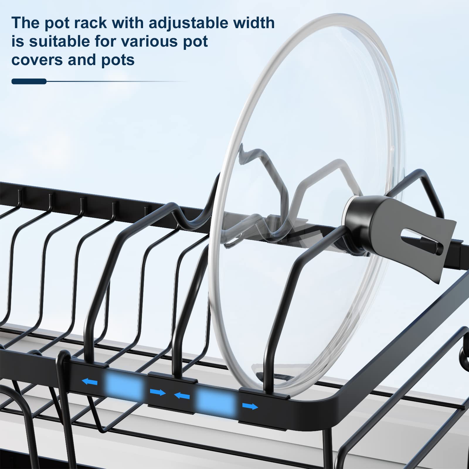 Aonee Dish Drying Rack, 2 Tier Dish Rack With Water Locking Function Drainboard, Pot Rack, Cutlery Holder, Cutting-Board Holder