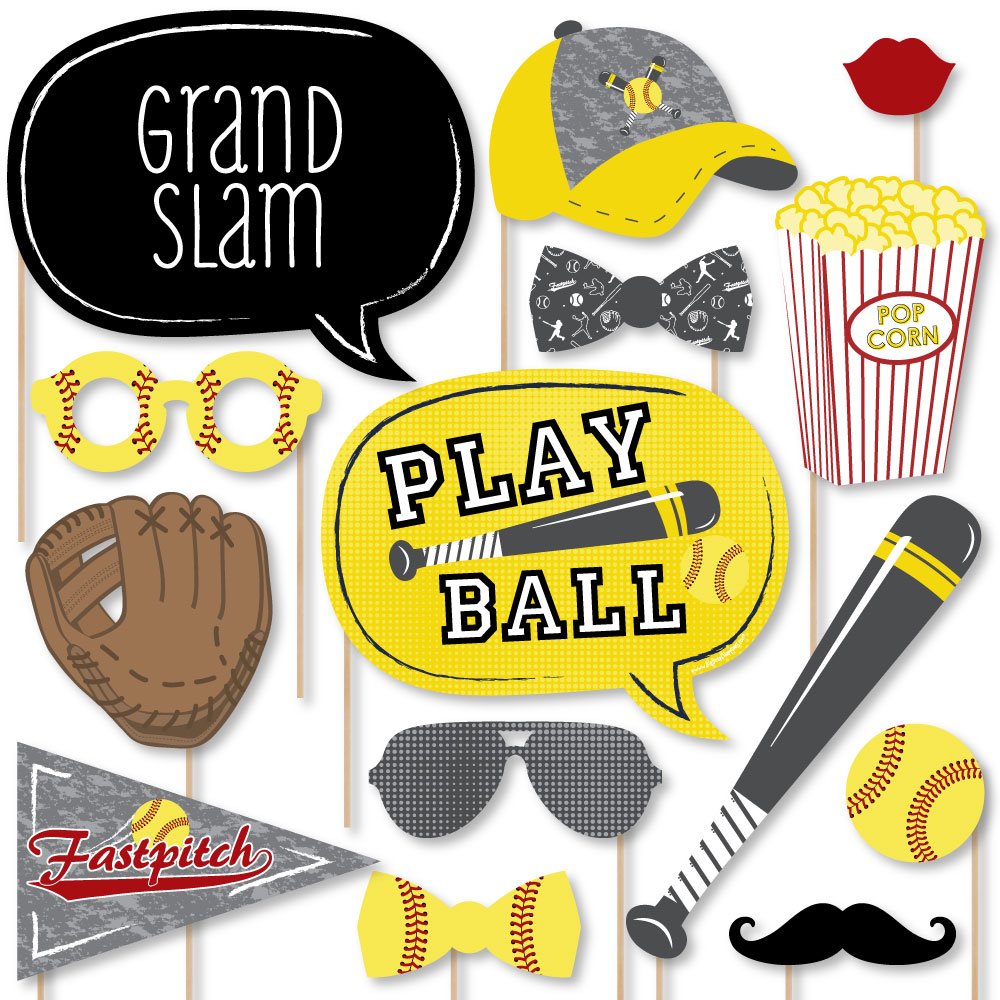Big Dot Of Happiness Grand Slam - Fastpitch Softball - Birthday Party Or Baby Shower Photo Booth Props Kit - 20 Count