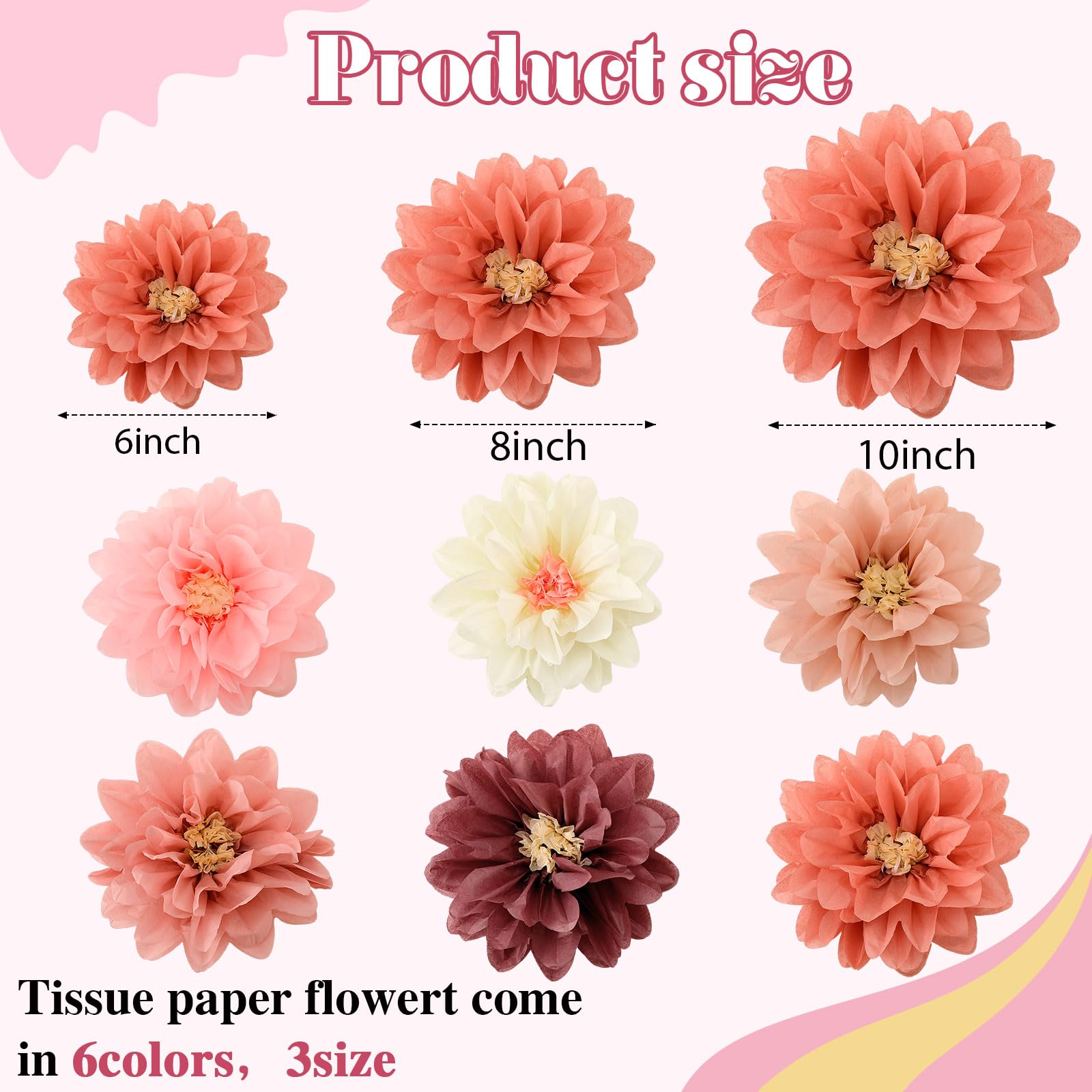 18 Pcs Mexican Paper Flowers Colorful Fiesta Tissue Paper Flowers Pom Poms Mexican Carnival Paper Flowers For Floral Party Backd