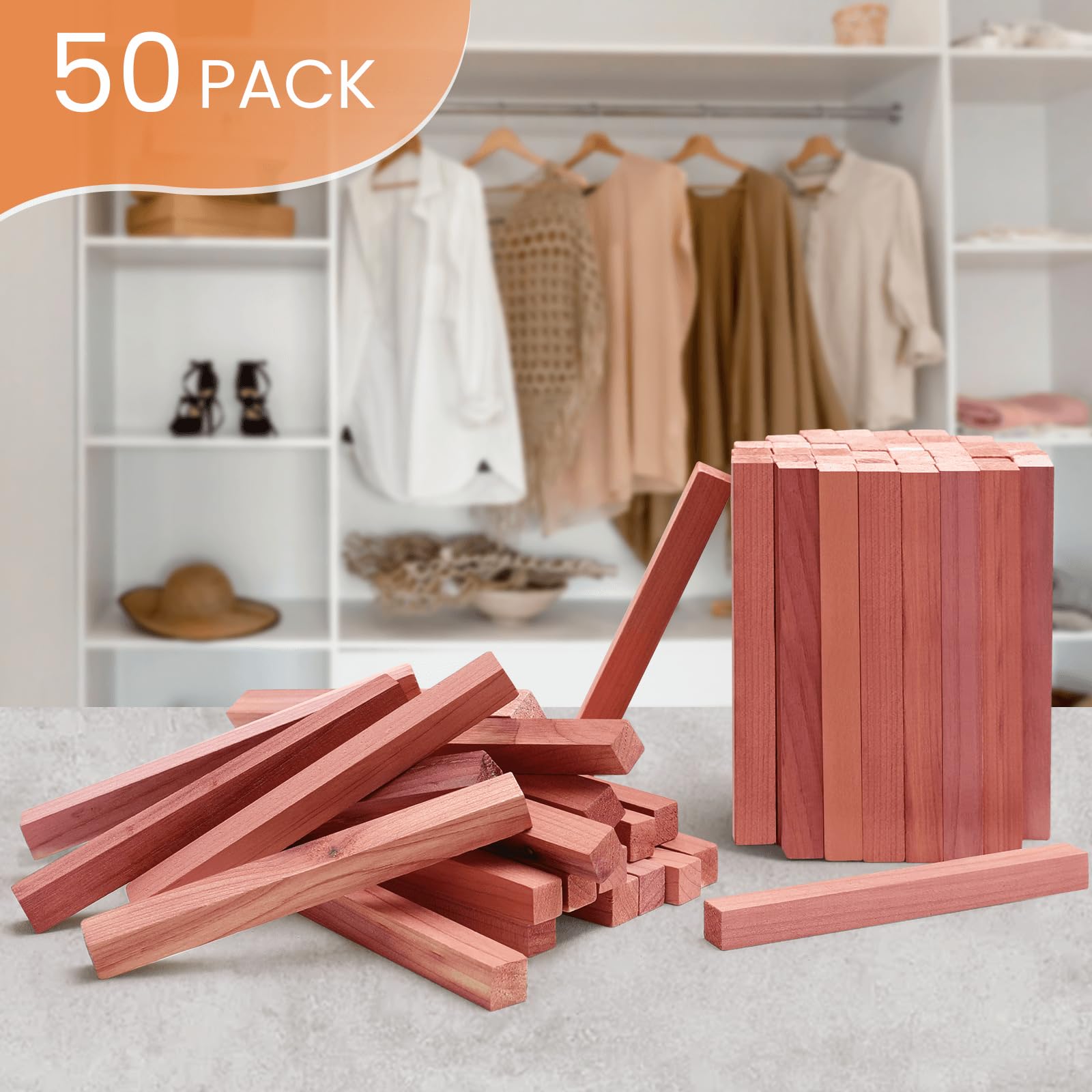 Homode Cedar Blocks For Clothes Storage, 50Pcs Cedar Sticks, Aromatic Red Cedar Wood Chips, Cedar Planks For Closets, Drawers, W
