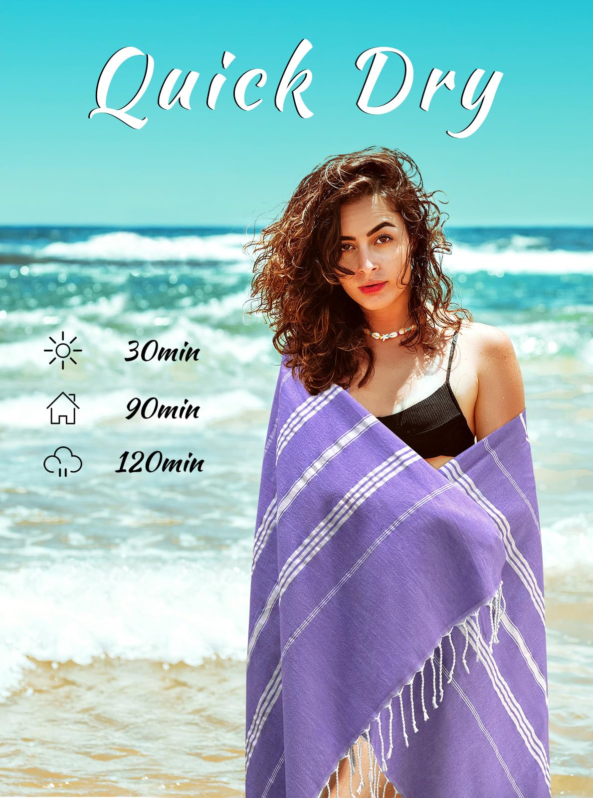 Cabanana Cotton Turkish Beach Towel - Large 39 X 71 Inch Lightweight Oversized Peshtemal Towel, Portable Prewashed Hammam Towel