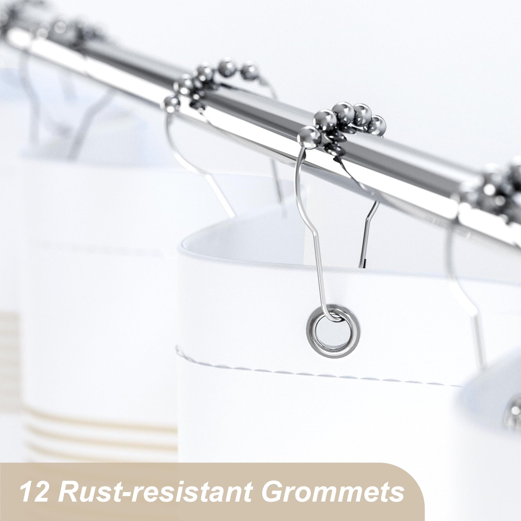 Amazerbath Neutral Shower Curtain, 72X72 Washable Cloth Light Tan Shower Curtain With 12 Shower Curtain Hooks, Fabric Khaki And