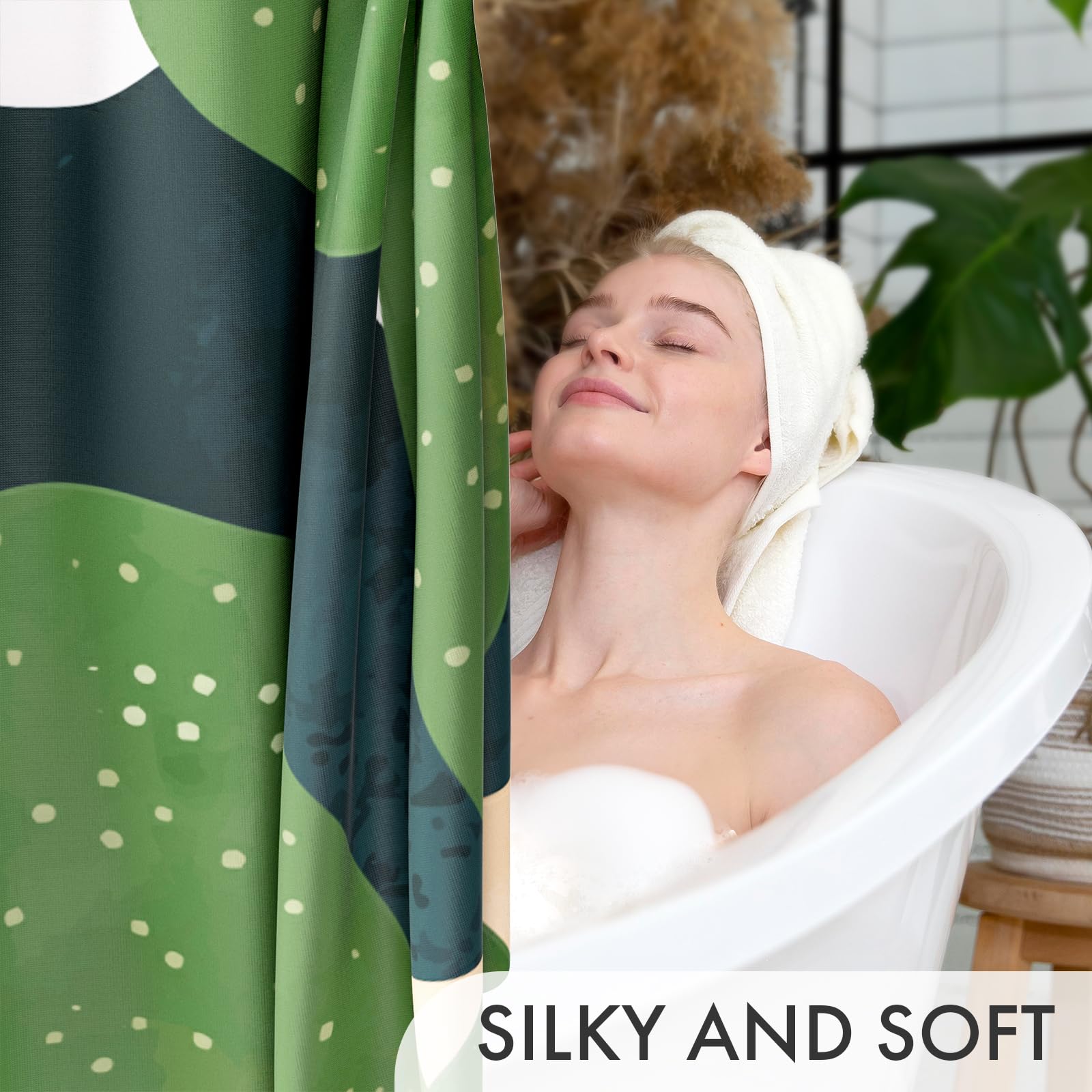 Amazerbath Boho Shower Curtain, 72X72 Washable Cloth Sage Cactus Shower Curtains For Bathroom, Fabric Rustic Neutral Shower Curt