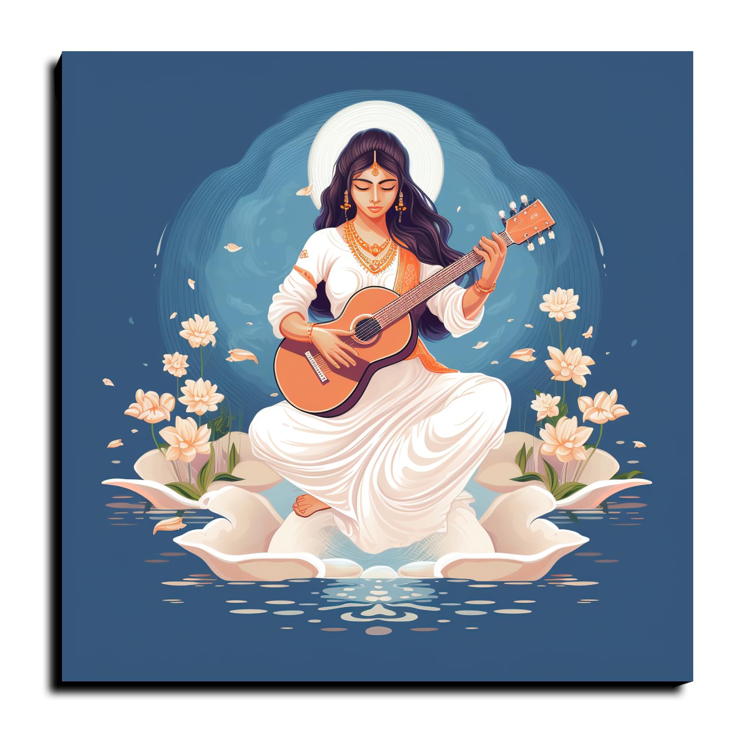 Chalk My Theme Goddess Saraswati Blue Wood Print Wall Art Home Decor, Living Room, Bedroom, Cafe, Room Painting For Wall Decorat