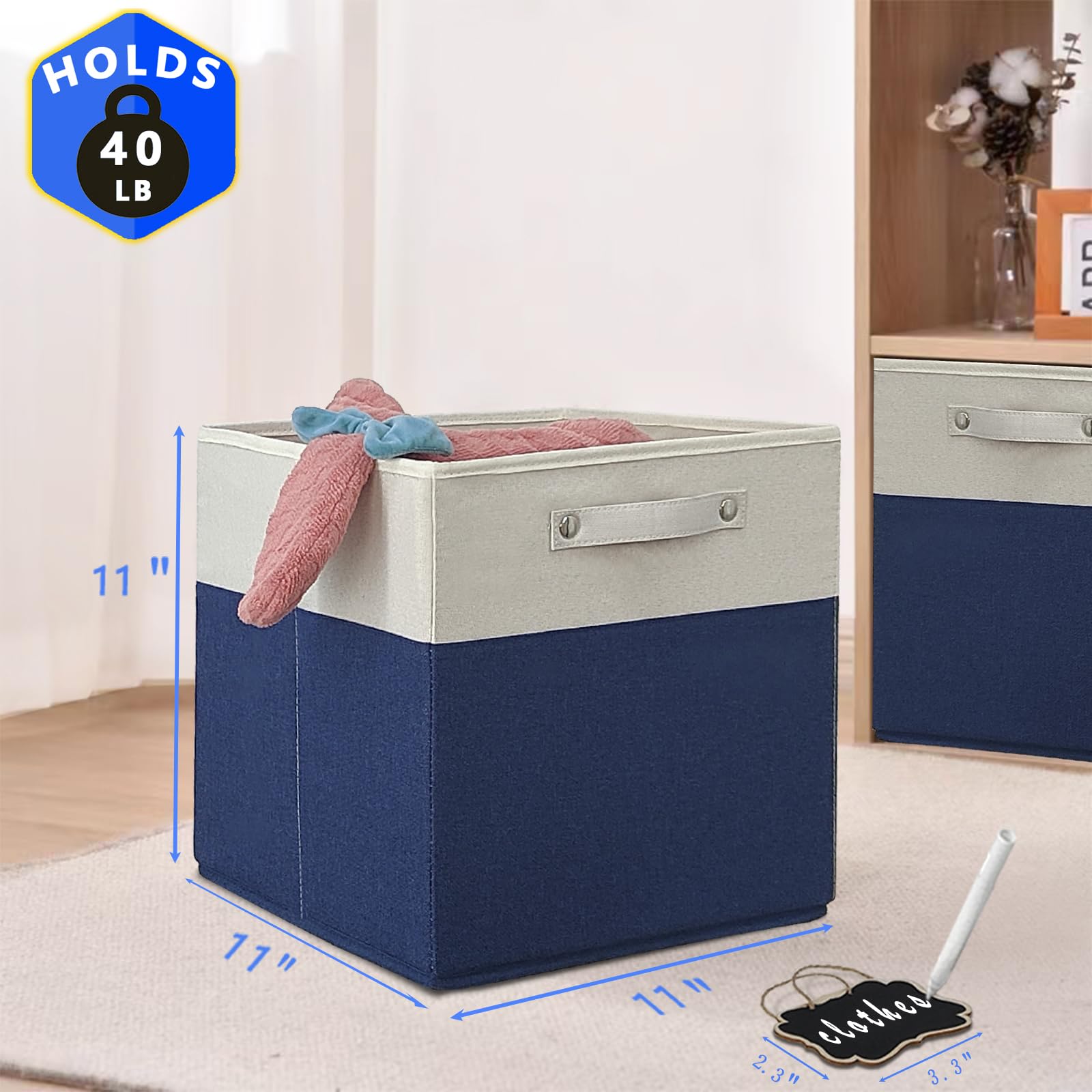11 X 11 Storage Cubes,Set Of 4 Collapsible Fabric Storage Cubes With Labels,Linen Cube Storage Organizer Bins Kallax Storage Cub