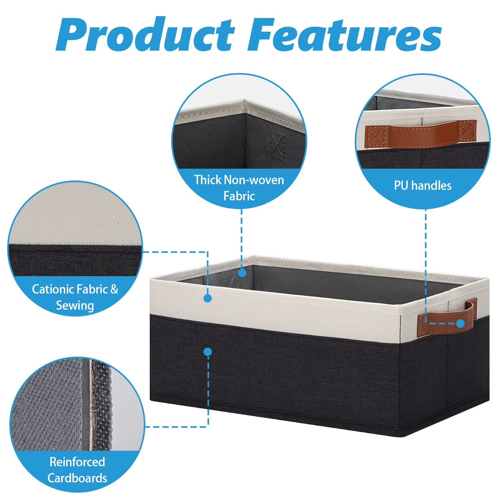 Ghvyennttes Storage Baskets For Shelves 12 Pack, Fabric Storage Bins With Leather Handles, Foldable Rectangular Storage Baskets