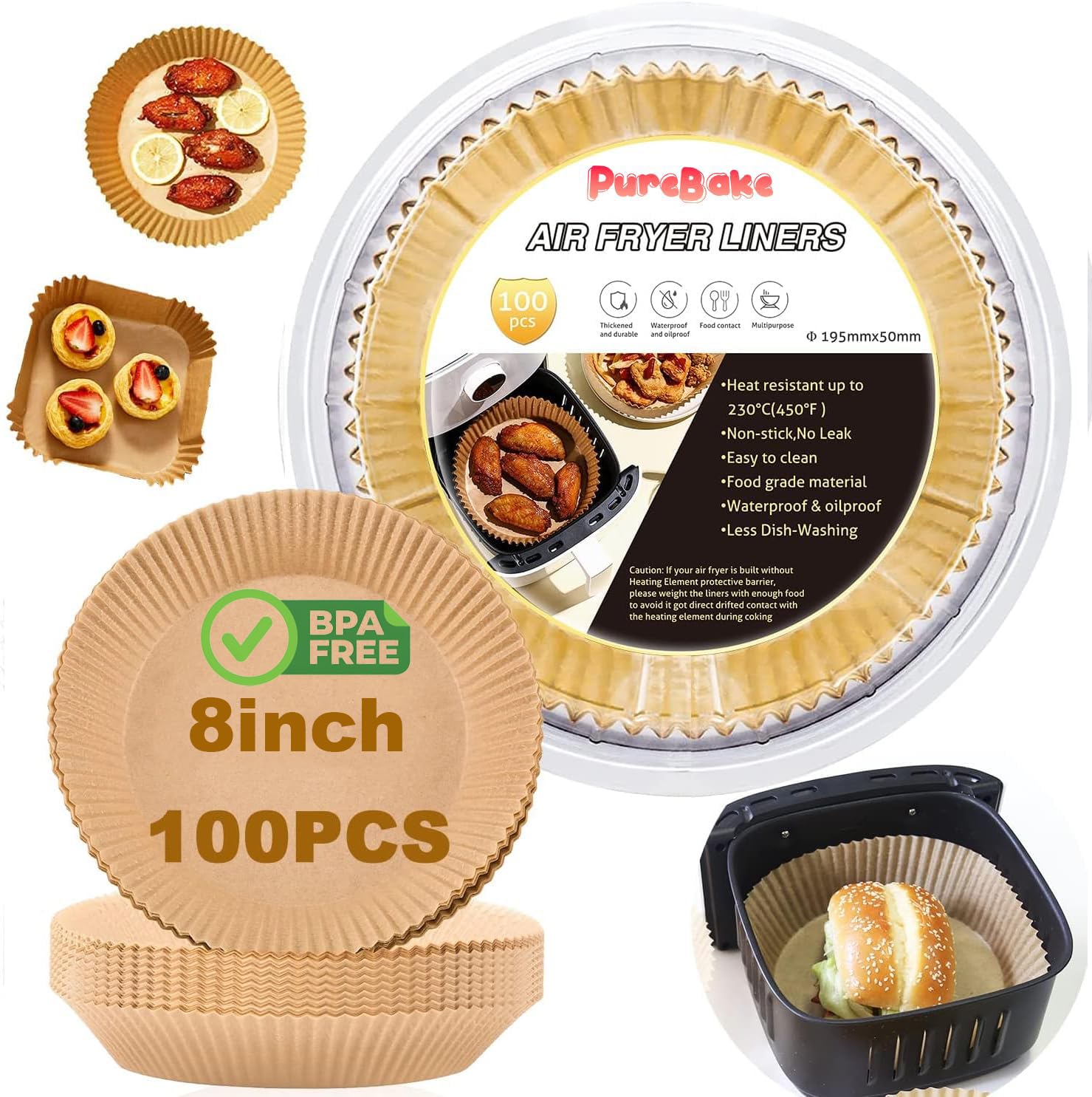 Purebake Liners Parchment Disposable Microwave Non-Stick Air Fryer Disposable Paper Liner For Microwave, Non-Stick Air Fryer Lin