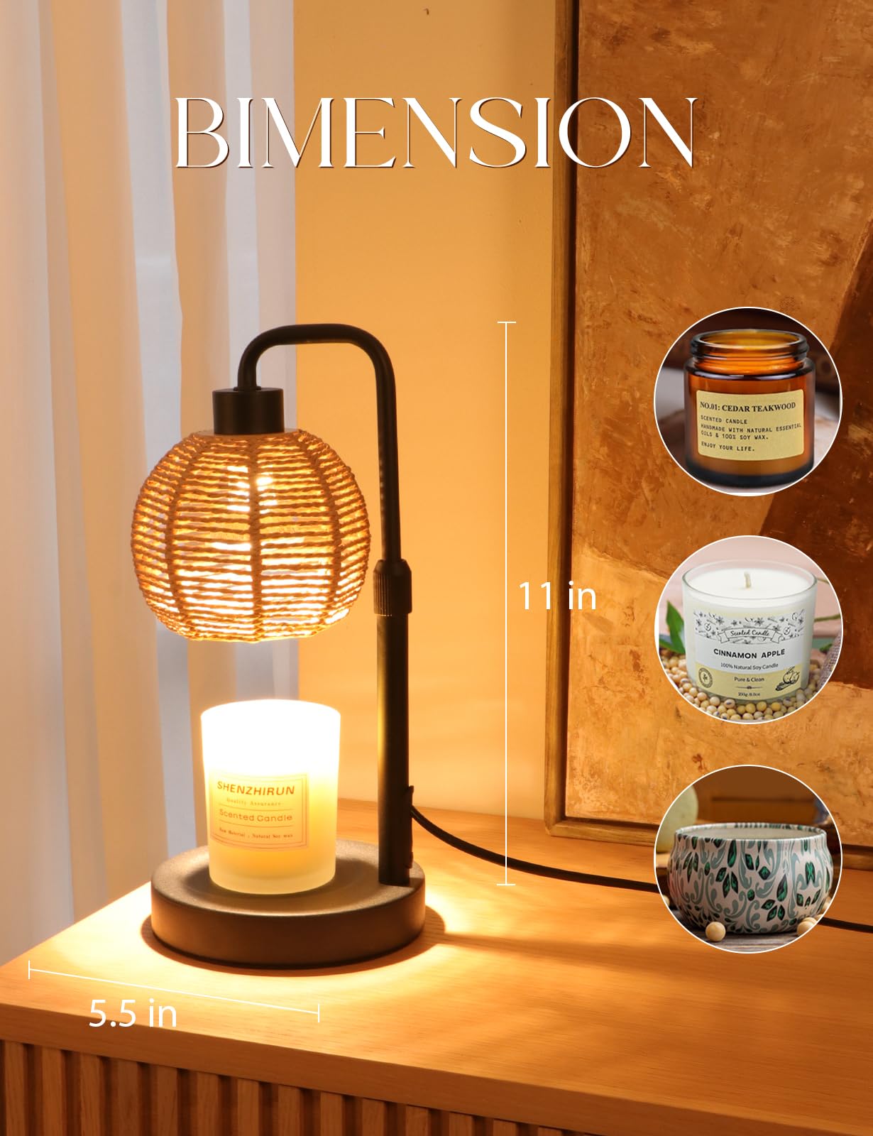 Yohonk Candle Warmer Lamp with Timer Dimmable, Natural Weaving Boho Electric Candle Lamp, Wax Warmer Lamp for Mothers Day Gifts