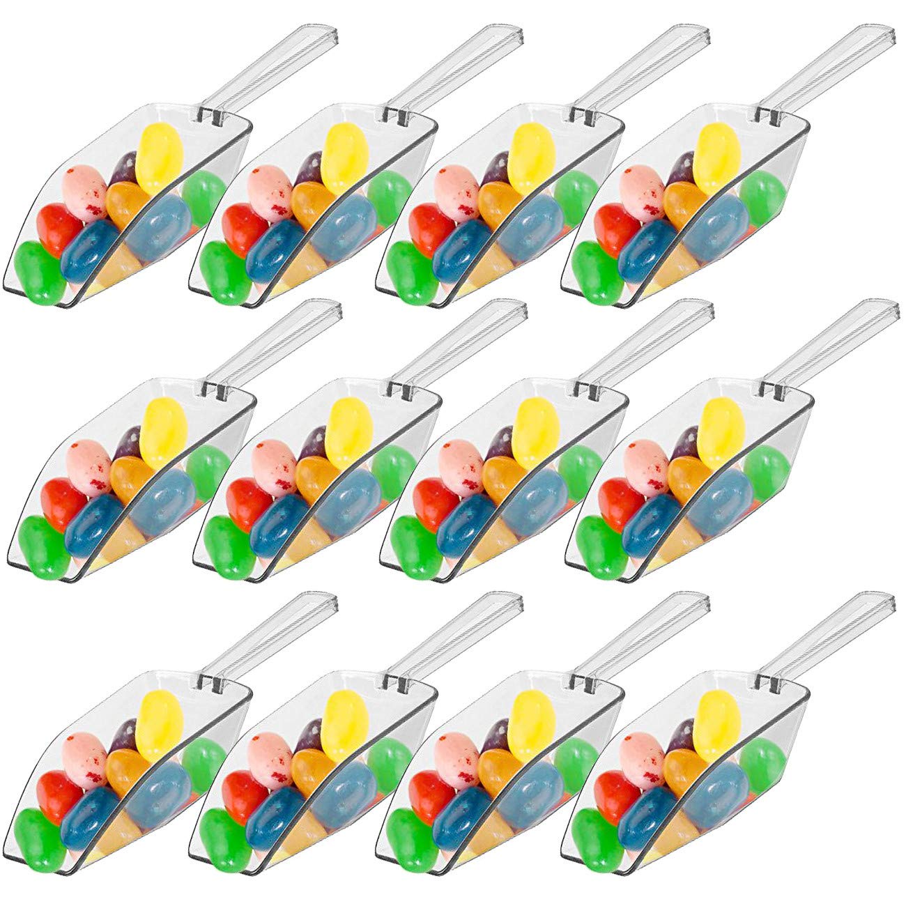 12 Pcs Mini Clear Acrylic Plastic Kitchen Scoops, 5.5 Flat Bottom Ice Scoop for Weddings, Ice, Candy Dessert Buffet, Protein Pow