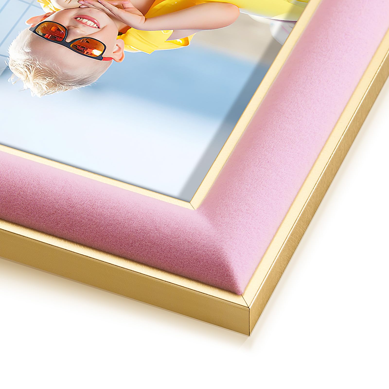 KSROECUD 8.5x11 Velvet Picture Frame with 2 Openings 5x7 Pictures, HD Real Glass Pink Velvet Photo Frame with Black White Border