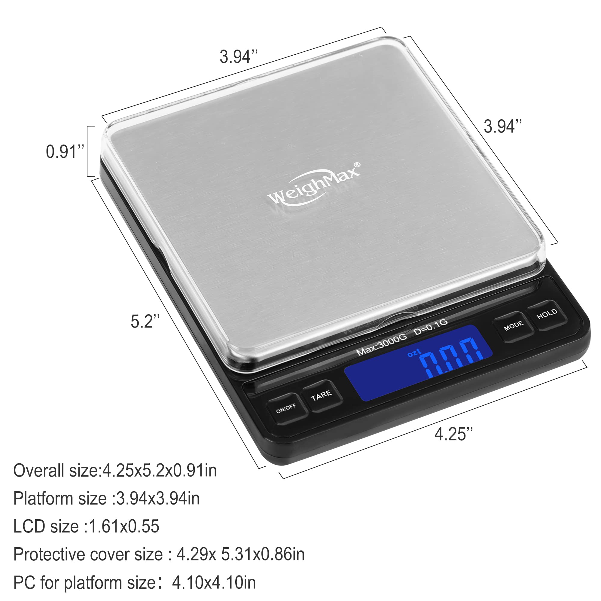 Weighmax Duo Series W-7800 High Precision 0.1G/0.01Oz 3000G Digital Pro Pocket Scale, Serving As Kitchen Scale And Postal Scale