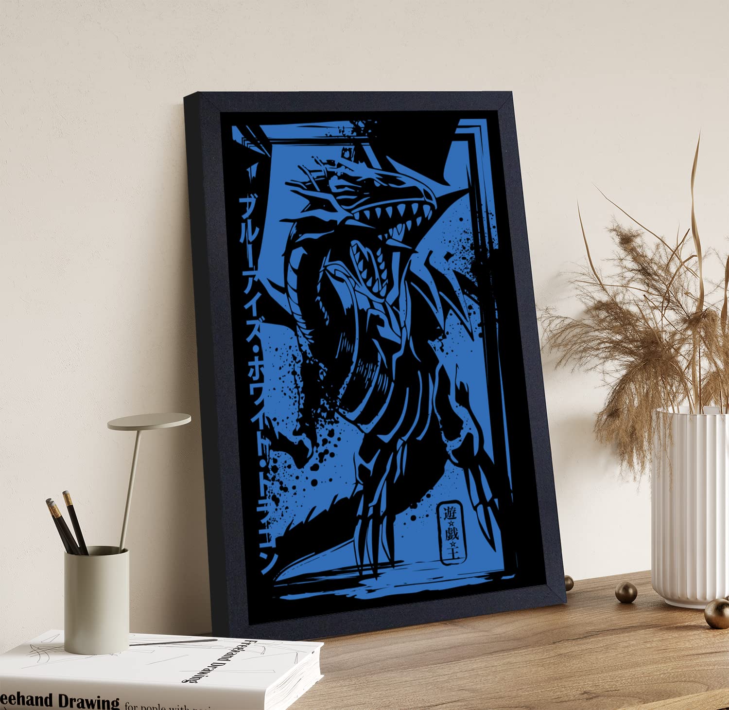 Pyramid America - Yugioh Poster - Yu-Gi-Oh Blue-Eyes White Dragon - 11 X 17 Framed Poster Wall Art, Ideal For Bedroom Decor, Hom