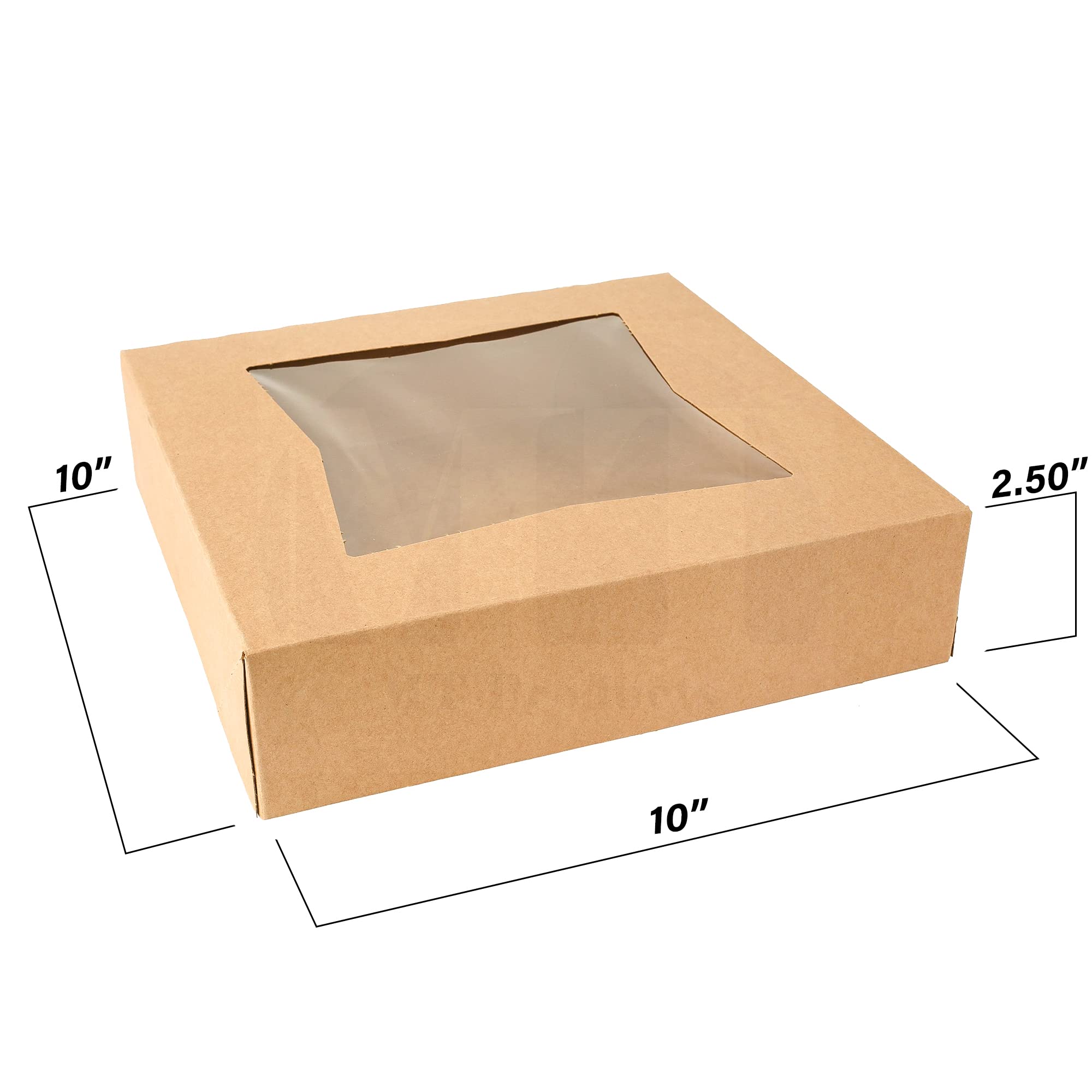 Mt Products Kraft Pie Bakery Boxes With Window 10 X 10 X 2.5 - Auto Pop-Up Cookie Boxes (Pack Of 15) - Made In The Usa